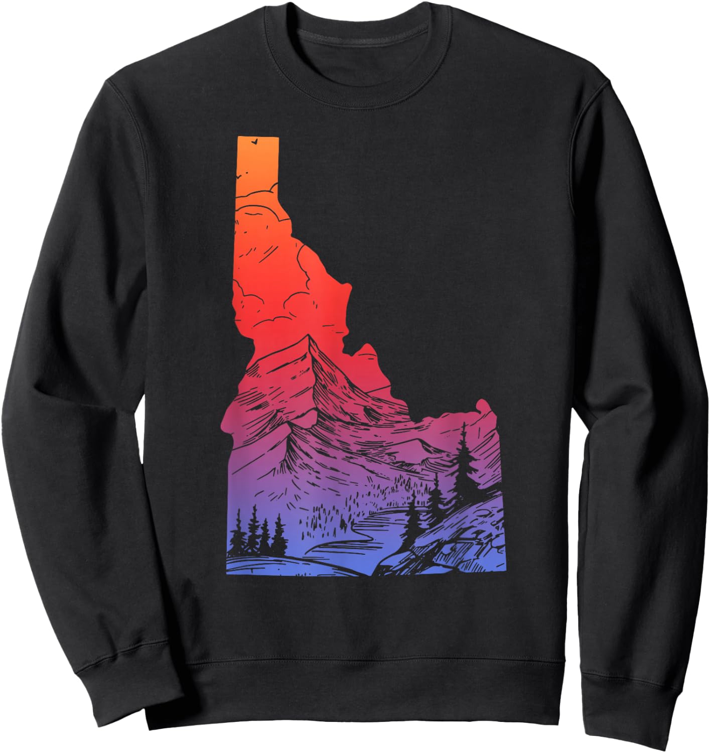 Idaho Mountains Pride State Map Hiking Camping Vintage Sweatshirt - Sweatshirt | Black