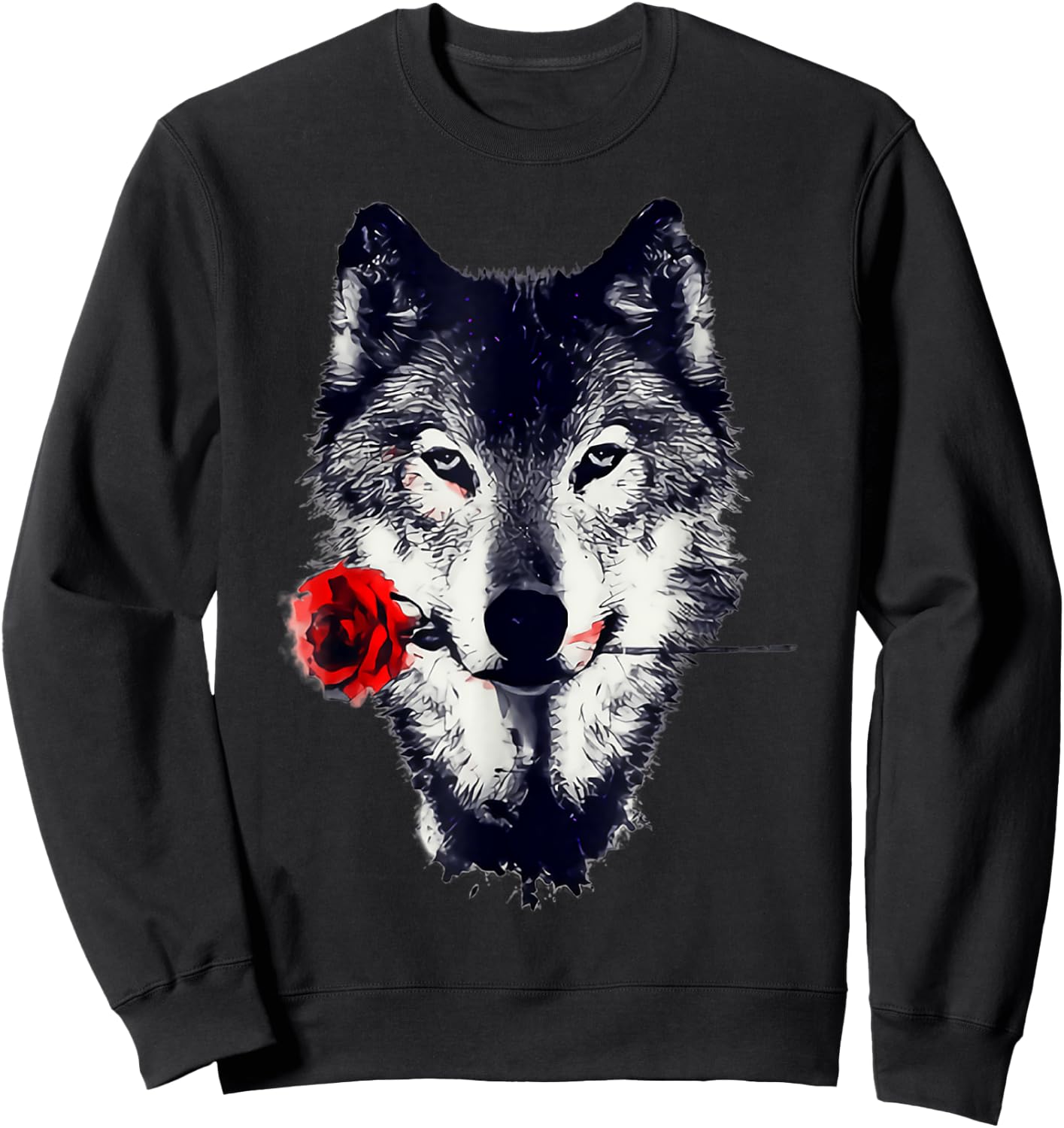 Wolf Rose Art Gift Sweatshirt - Sweatshirt | Black