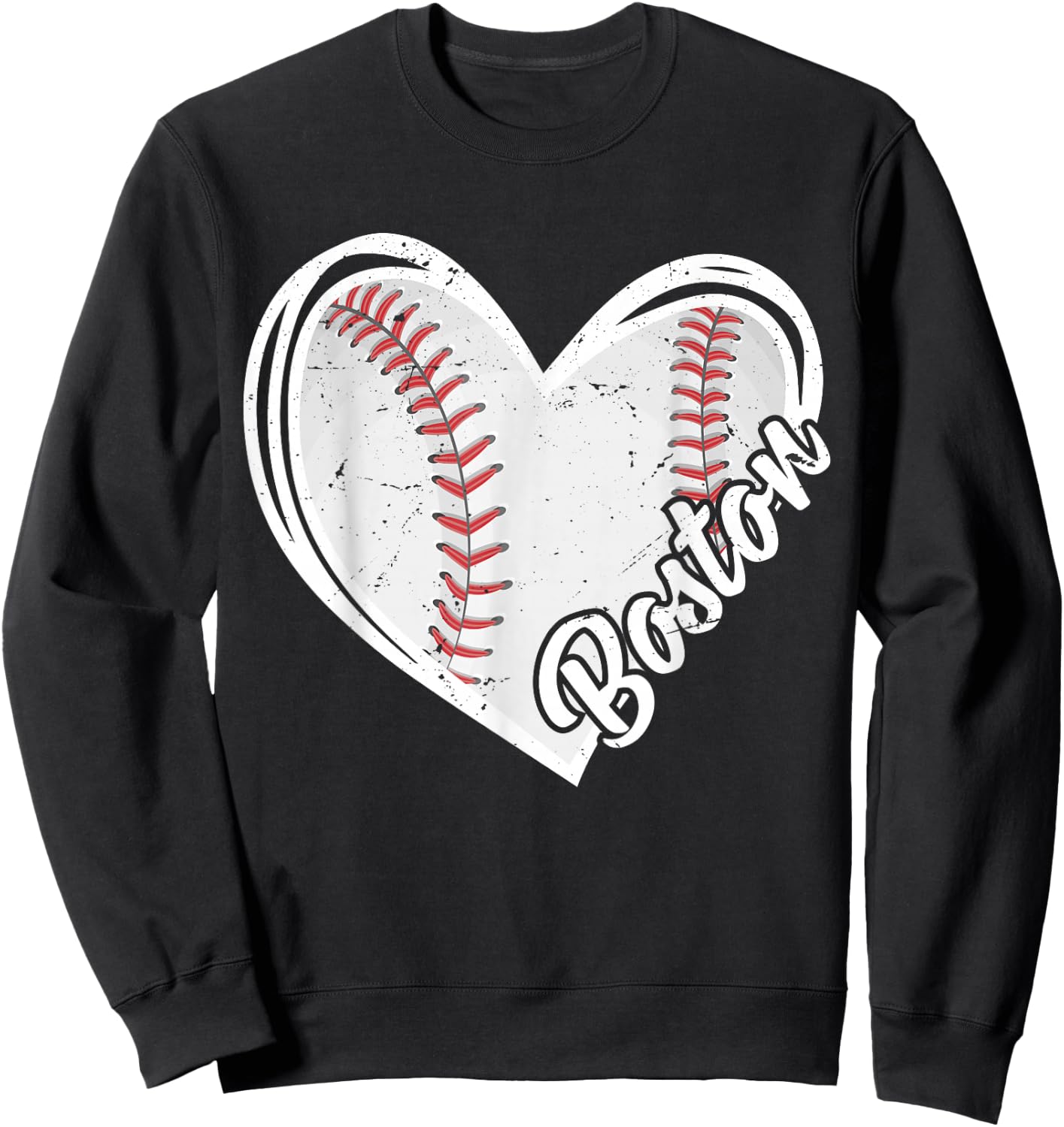 Boston Vintage Baseball Fans Men Women Boys Baseball Heart Sweatshirt - Sweatshirt | Black