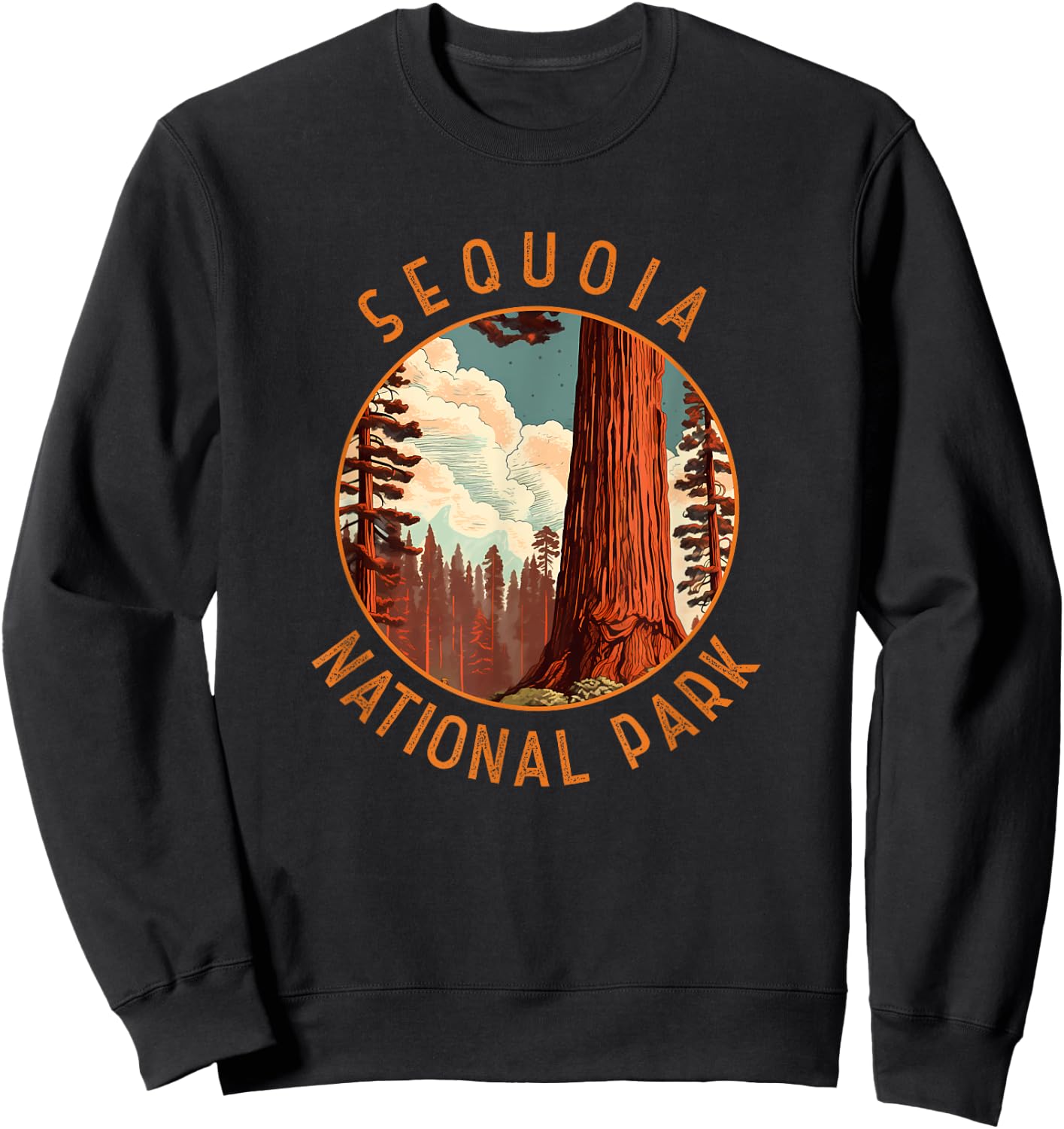 Sequoia National Park Illustration Distressed Circle Sweatshirt - Sweatshirt | Black