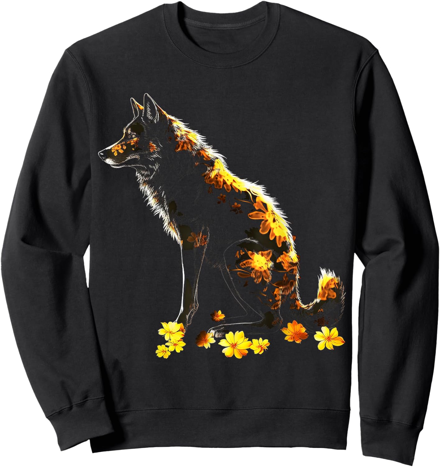 Wolf Lover Artwork | Animal Motif Wolf Sweatshirt - Sweatshirt | Black