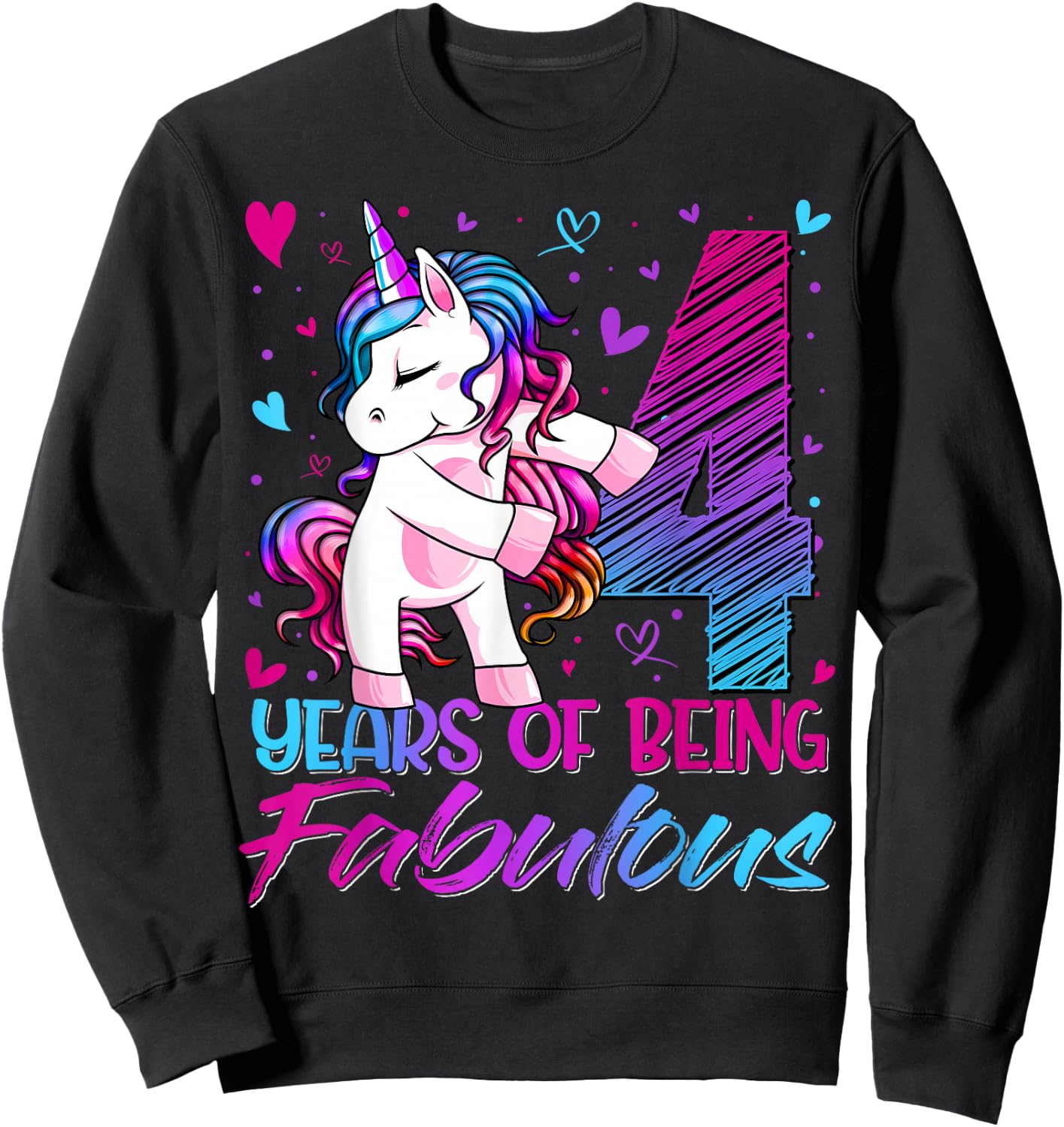4 Year Old Gifts Unicorn Flossing 4th Birthday Girl Party Sweatshirt - Sweatshirt | Black
