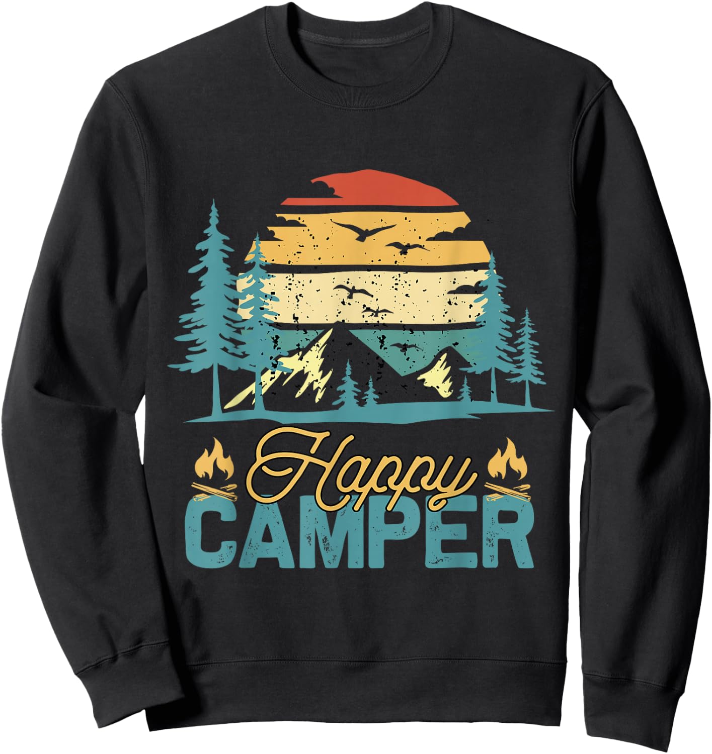 Happy Camper Retro Vintage Funny Matching Camping Crew Small Sweatshirt - Sweatshirt | Black