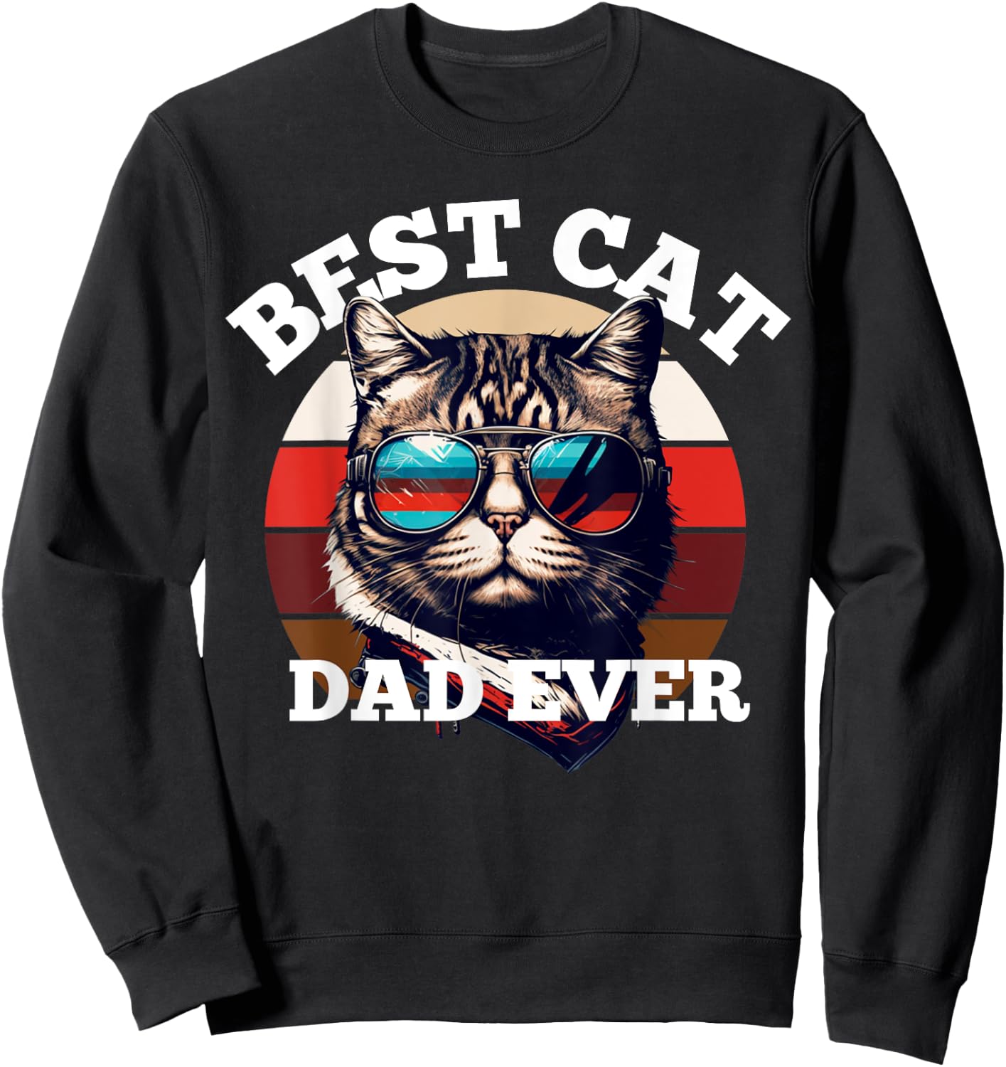 Best Cat Dad Ever Shirt Funny USA Flag Color Cat Lover Men Sweatshirt - Sweatshirt | Black