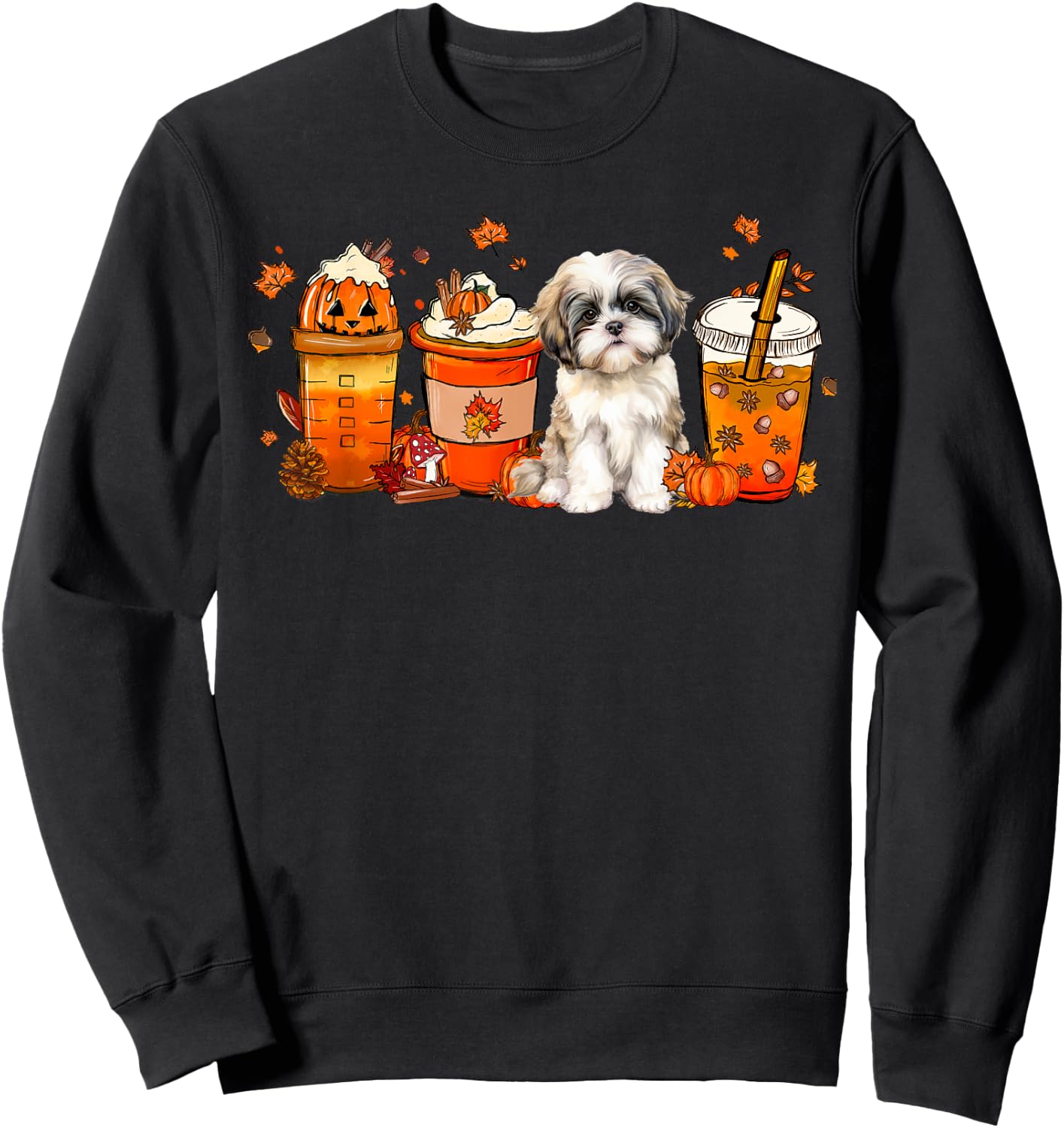 Fall Coffee Pumpkin Spice Fall Vibes Shih tzu Dog Sweatshirt - Sweatshirt | Black