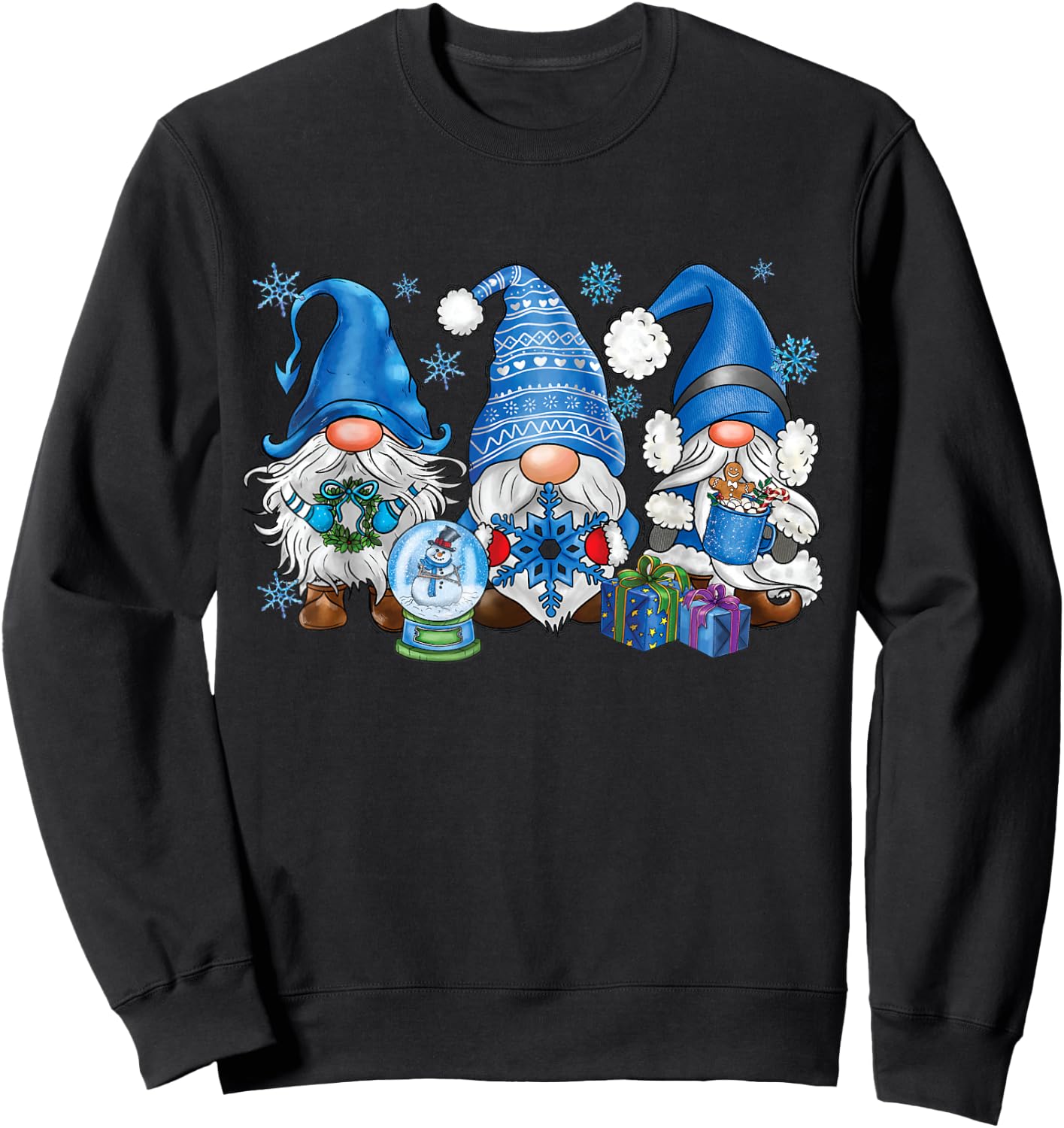 Snowman Gnomes in Blue Merry Christmas Gnomies Hello Winter Sweatshirt - Sweatshirt | Black