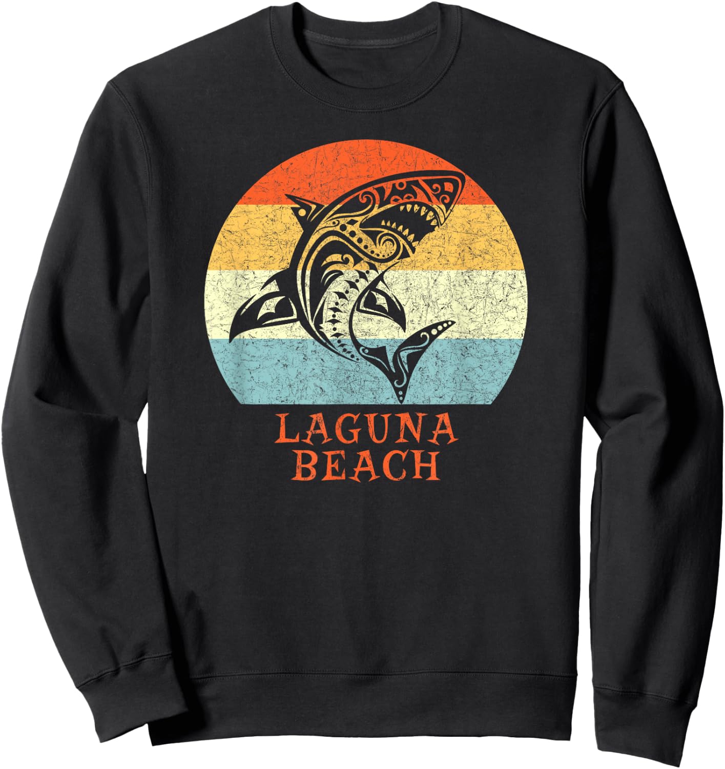 Laguna Beach, California Vintage Retro Tribal Shark Women Girls Kids Sweatshirt - Sweatshirt | Black