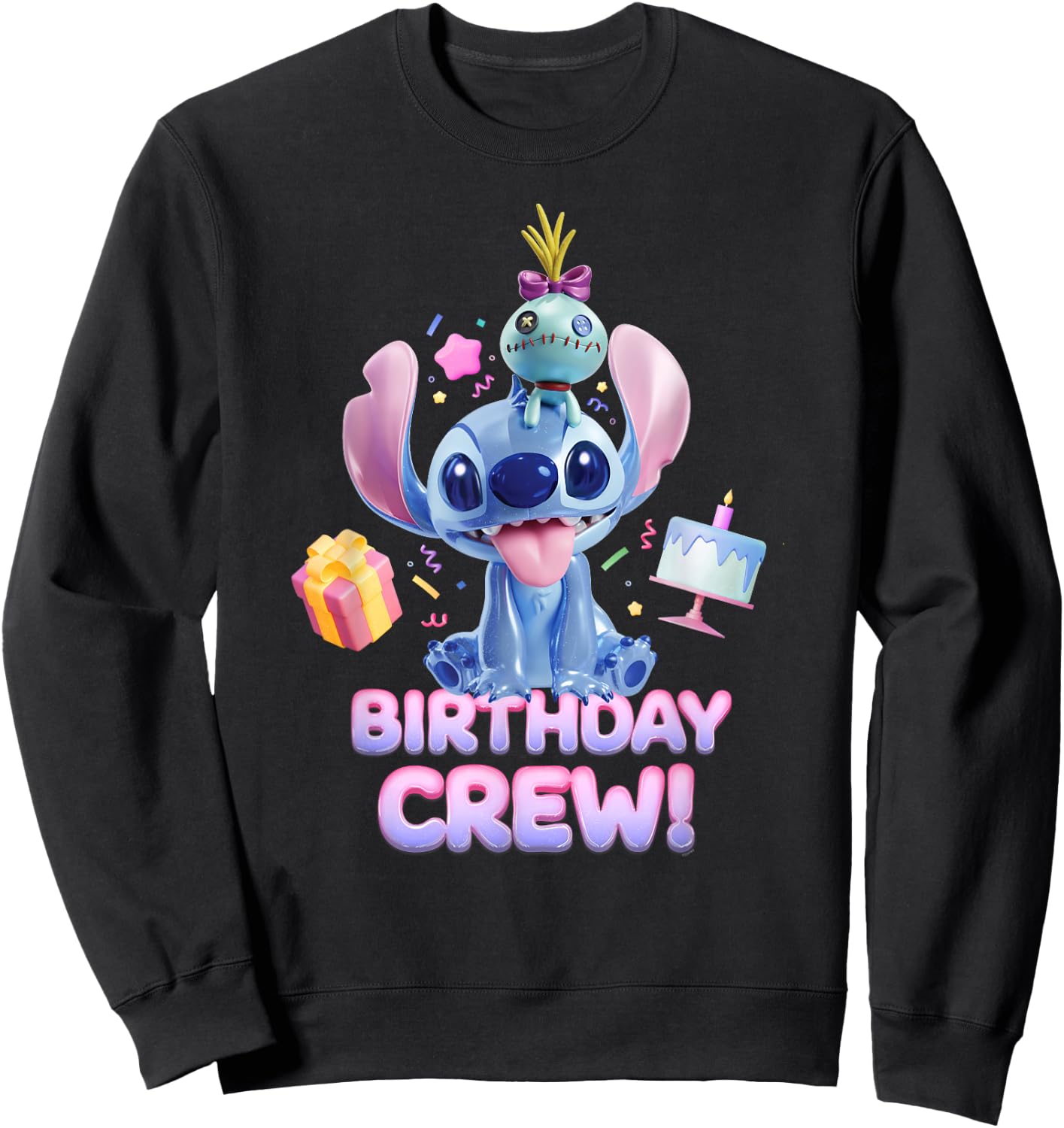 Disney Lilo & Stitch with Scrump Big Shiny Birthday Crew Sweatshirt - Sweatshirt | Black
