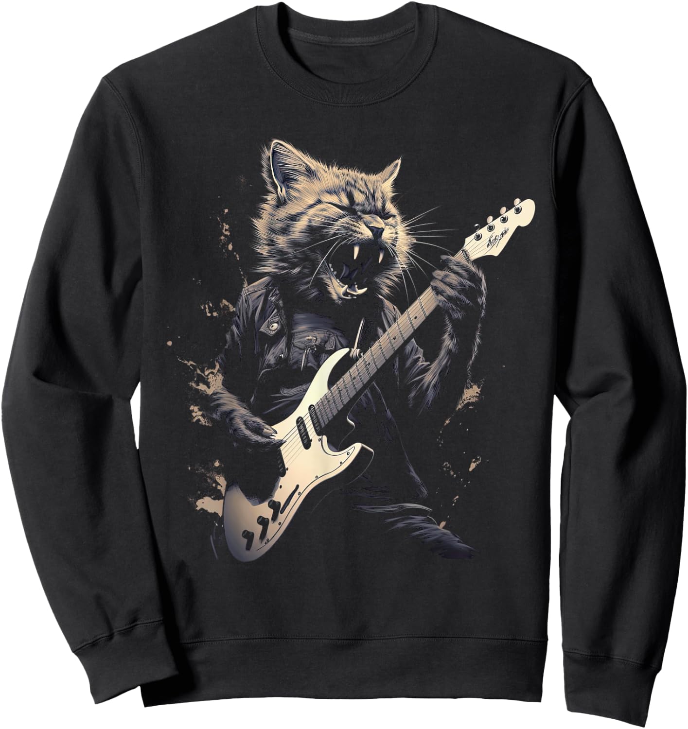 Cat Playing Bass Guitar Guitarist Rocker cool Men Women Kids Sweatshirt - Sweatshirt | Black