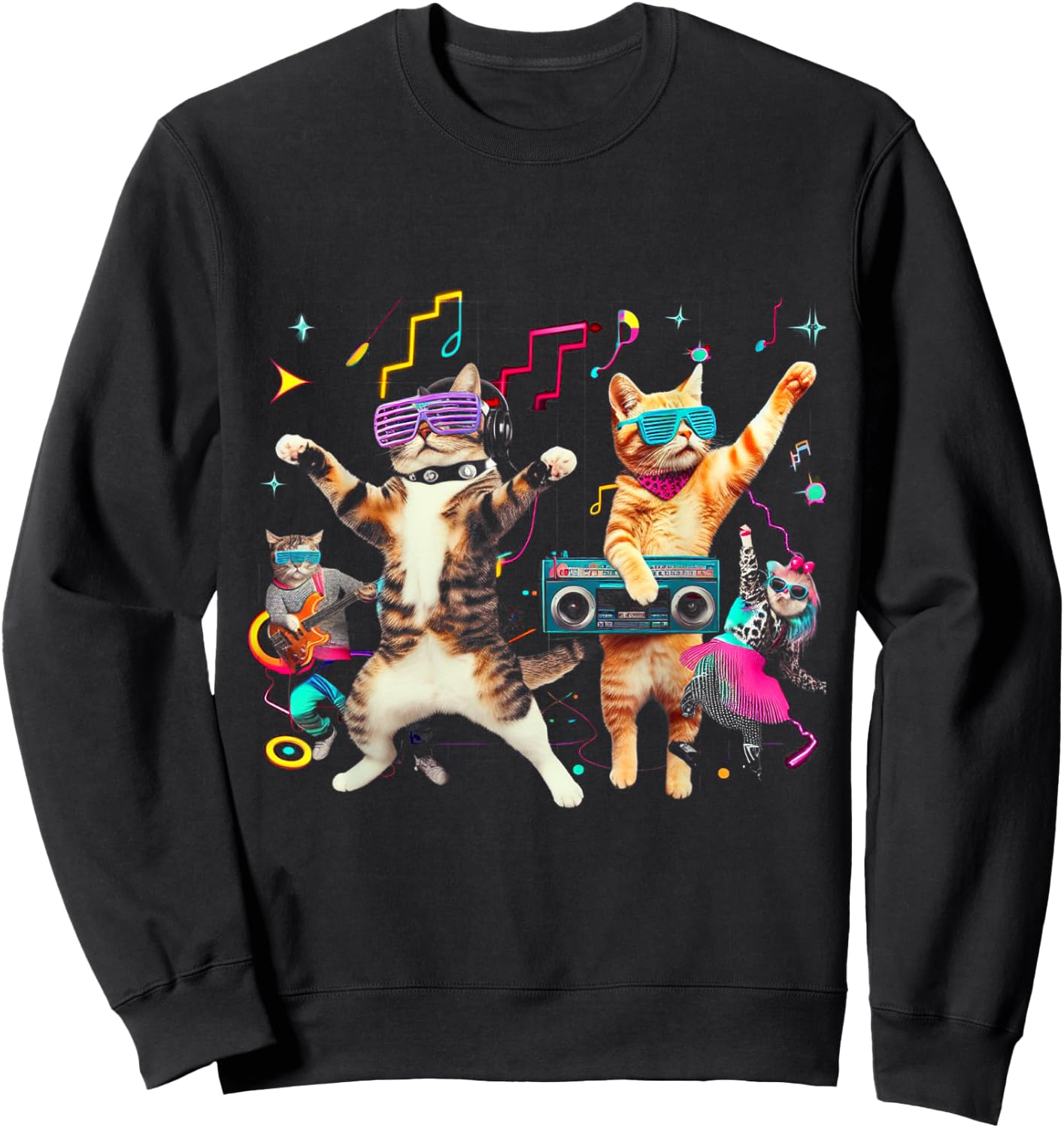Funny Cats Dancing in a Retro Disco Sweatshirt - Sweatshirt | Black