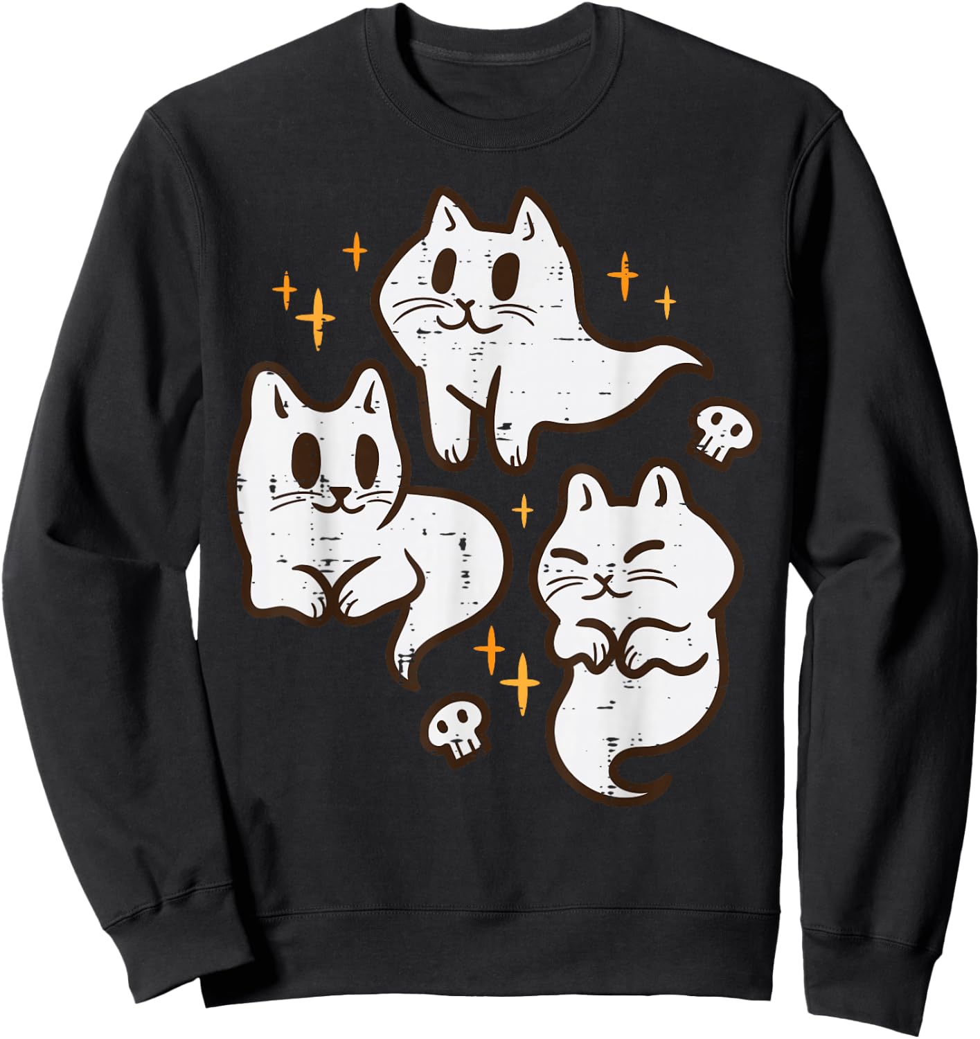 Spooky Cat Ghosts Retro Vintage Halloween Women Girls Sweatshirt - Sweatshirt | Black