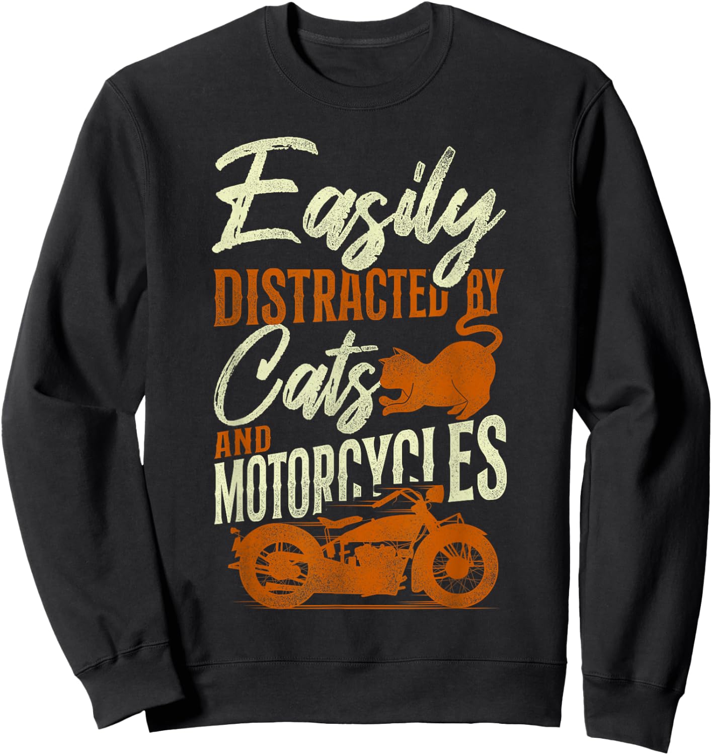 Classic Motorcycle Biker Cat Easily Distracted By Cats And Sweatshirt - Sweatshirt | Black