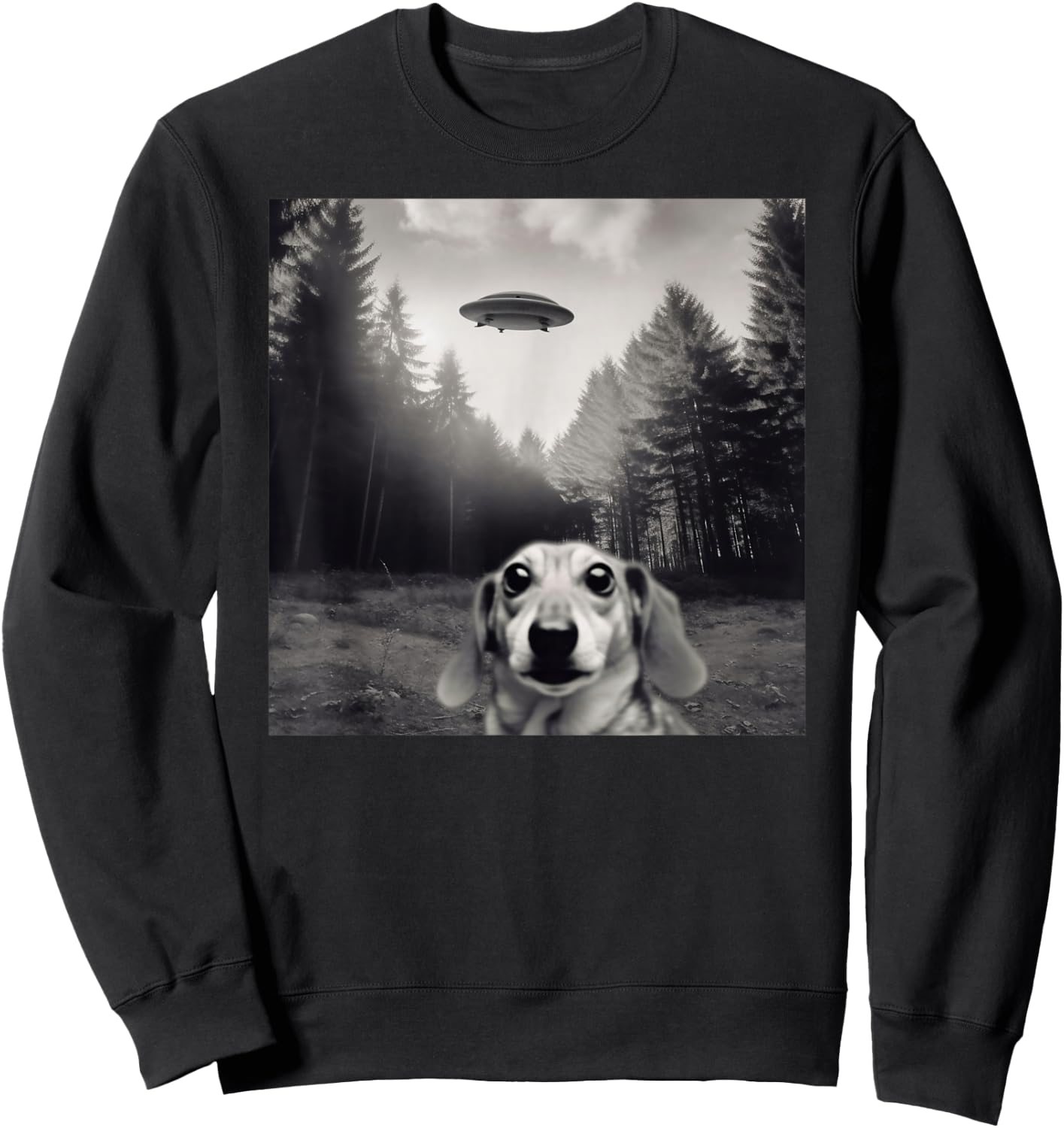 Alien UFO Funny Dachshund Dog Women Girls Kids Sweatshirt - Sweatshirt | Black