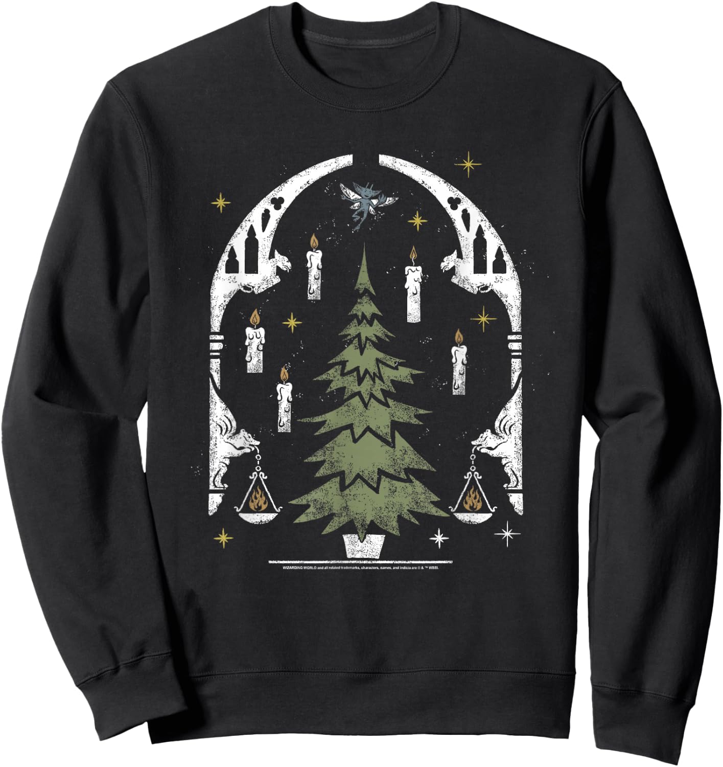 Harry Potter Hogwarts Great Hall Christmas Tree Stamp Sweatshirt - Sweatshirt | Black