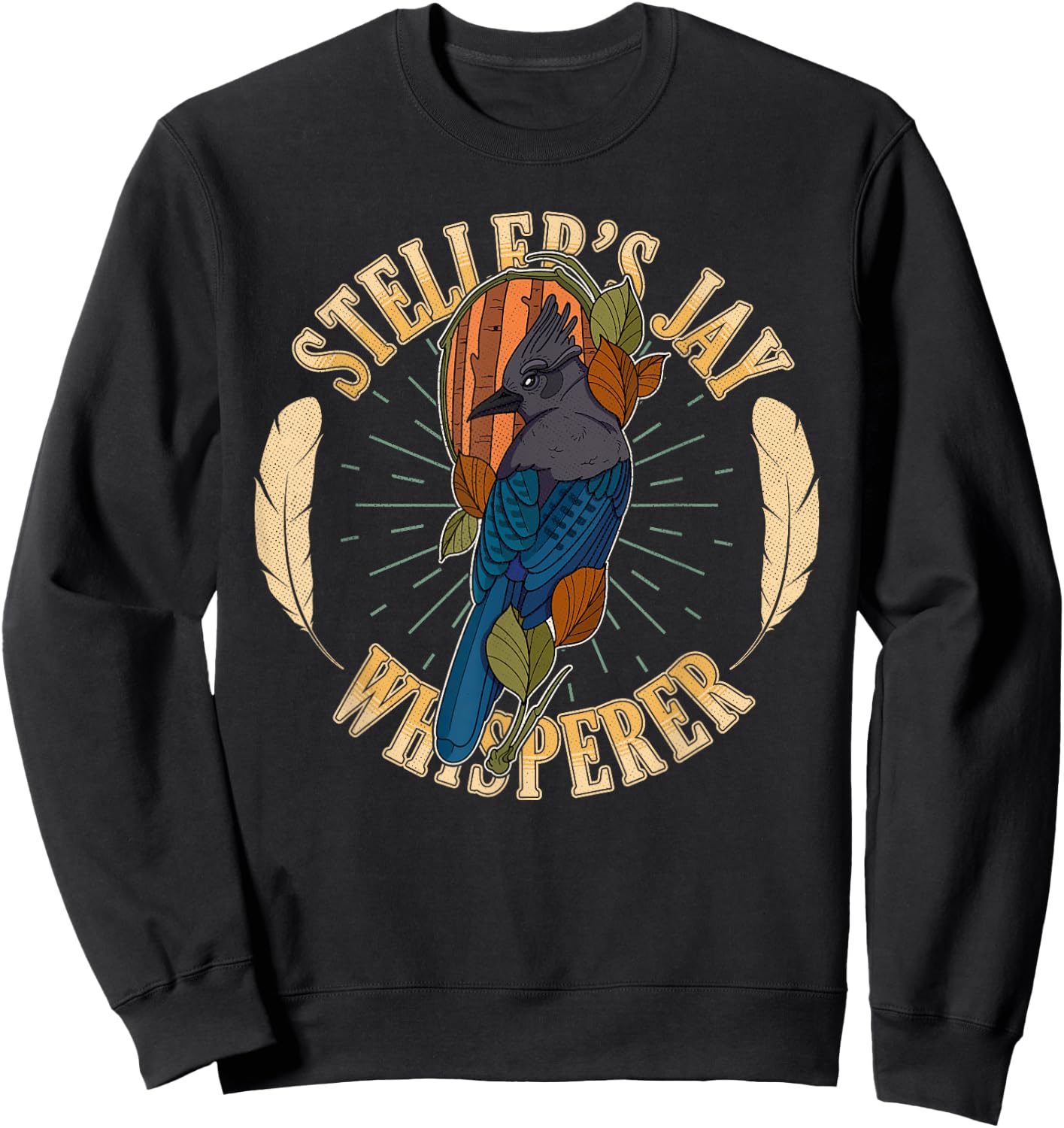 Steller’s jay wing birding birdwatching outdoor garden Sweatshirt - Sweatshirt | Black