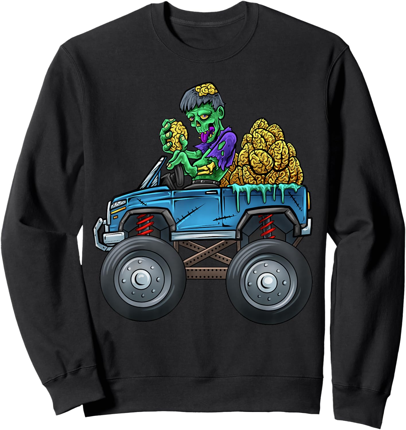 Monster Truck Driving Zombie Eating Brains Halloween Truck Sweatshirt - Sweatshirt | Black