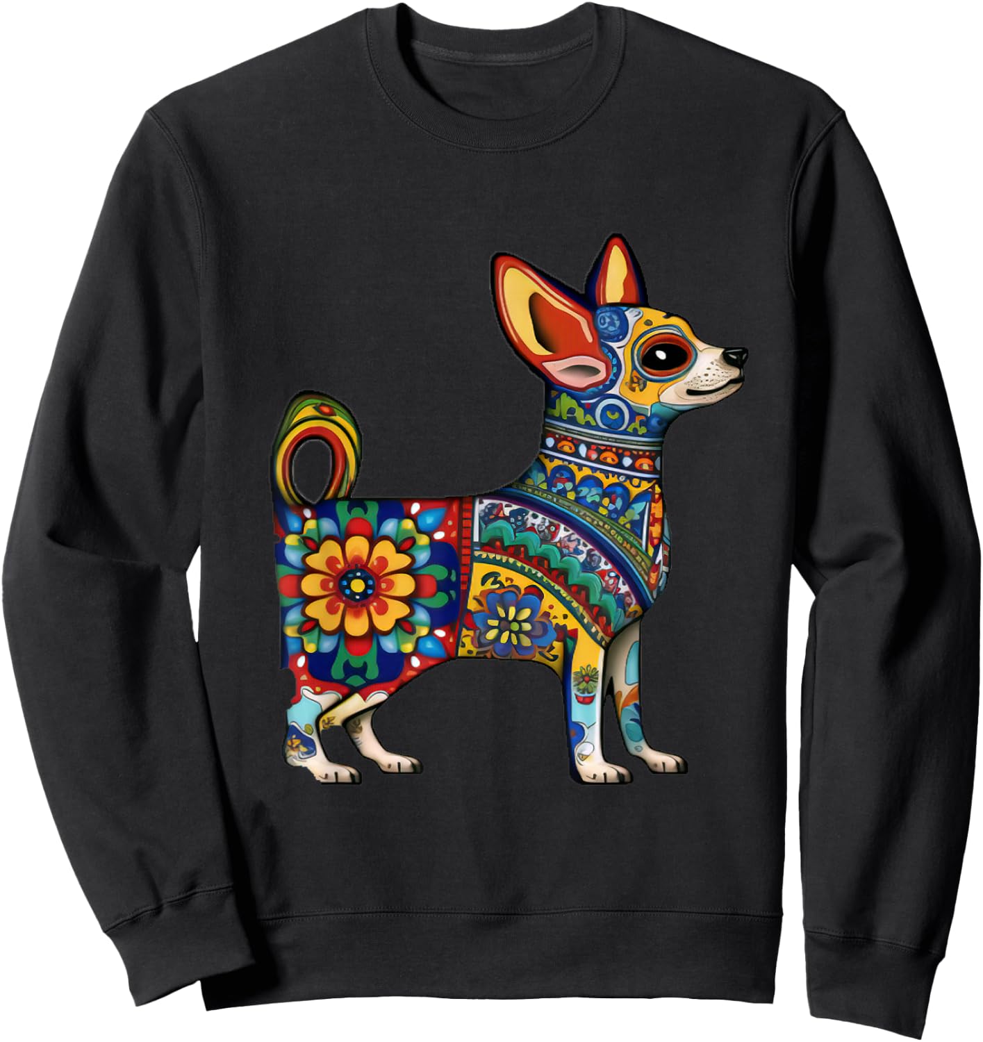 Chihuahua Cinco de Mayo Mexican Talavera Aesthetic Sweatshirt - Sweatshirt | Black