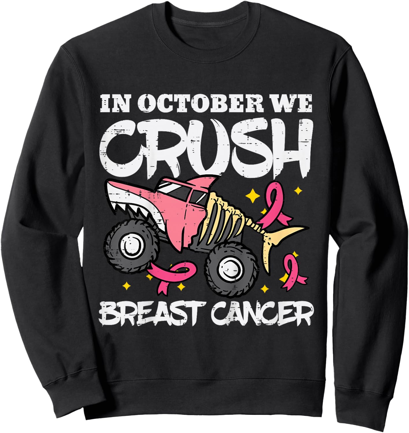 October Monster Truck Breast Cancer Halloween Toddler Boy Sweatshirt - Sweatshirt | Black