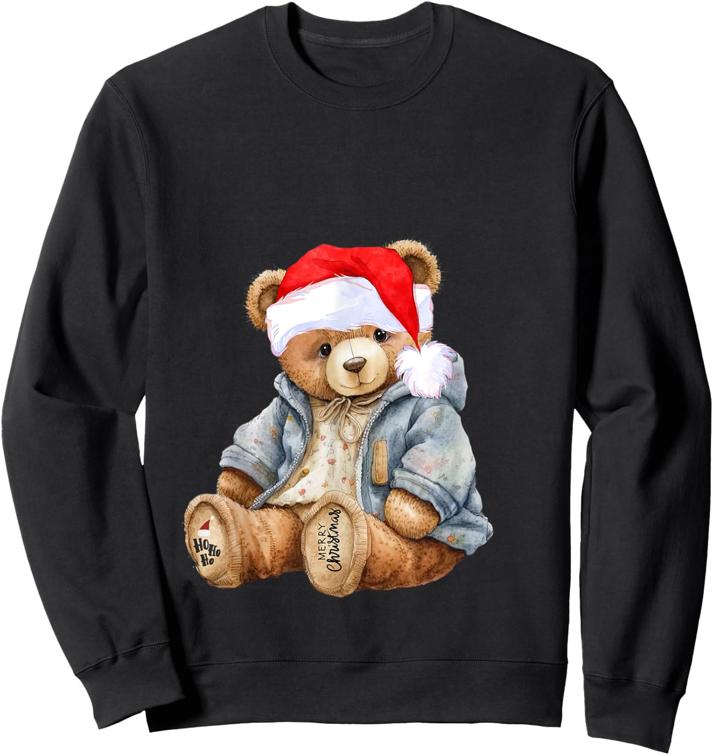 Sweet teddy bear Santa hat merry christmas Sweatshirt - Sweatshirt | Black