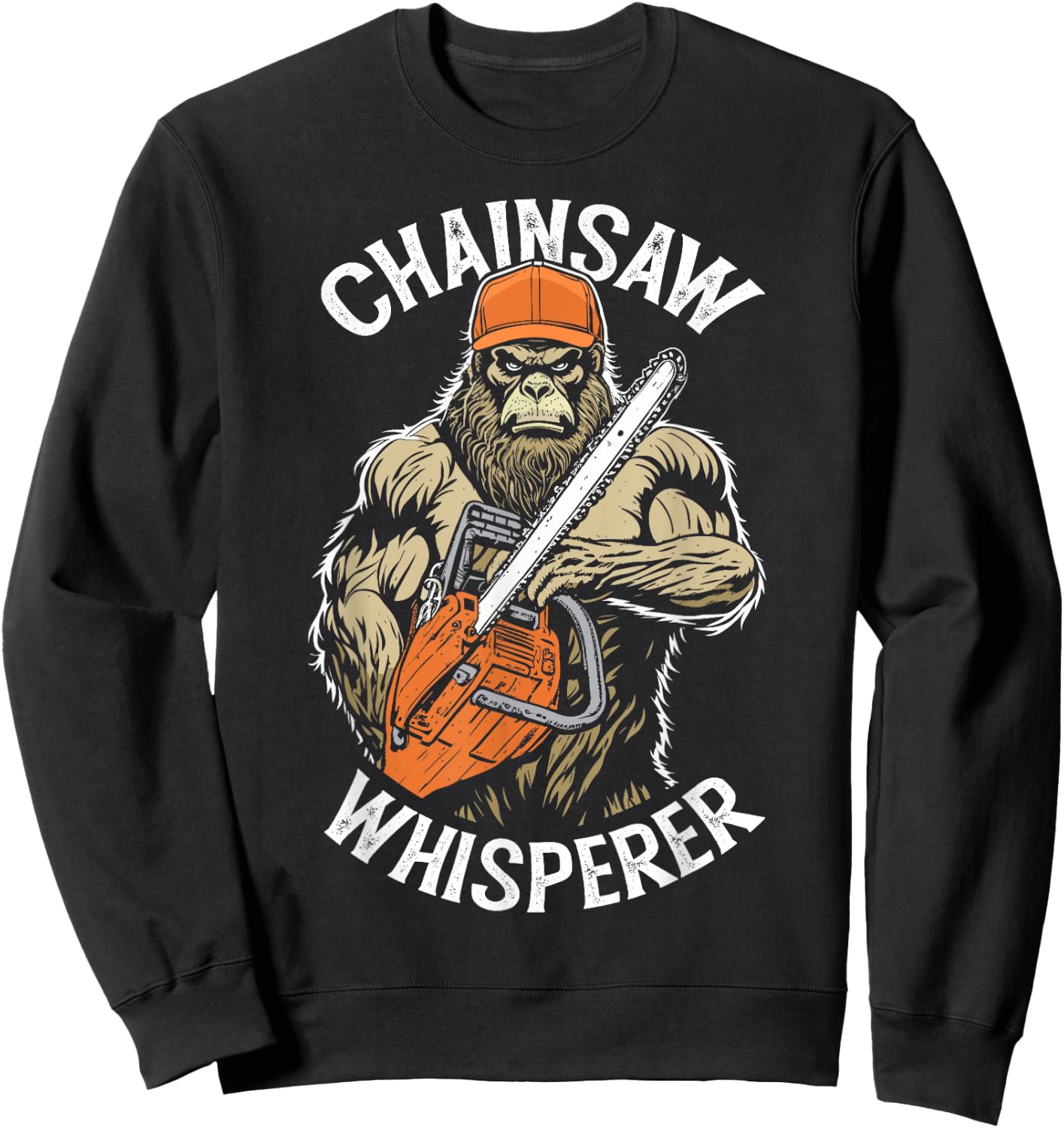 Grandio Design Funny Lumberjack Bigfoot Chainsaw Whisperer Sasquatch Logger - Black, -Adults, Short Sleeve, Classic Fit, Pull On, Letter Print Sweatshirt - Sweatshirt | Black