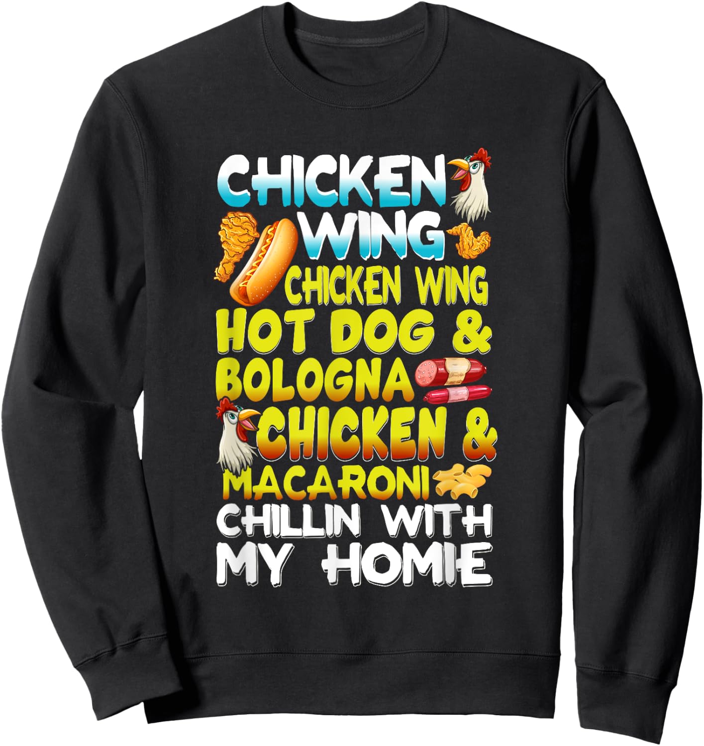 Chicken Wings Chicken Wings Hot Dog & Bologna Chicken Men Women Girls Kids Sweatshirt - Sweatshirt | Black