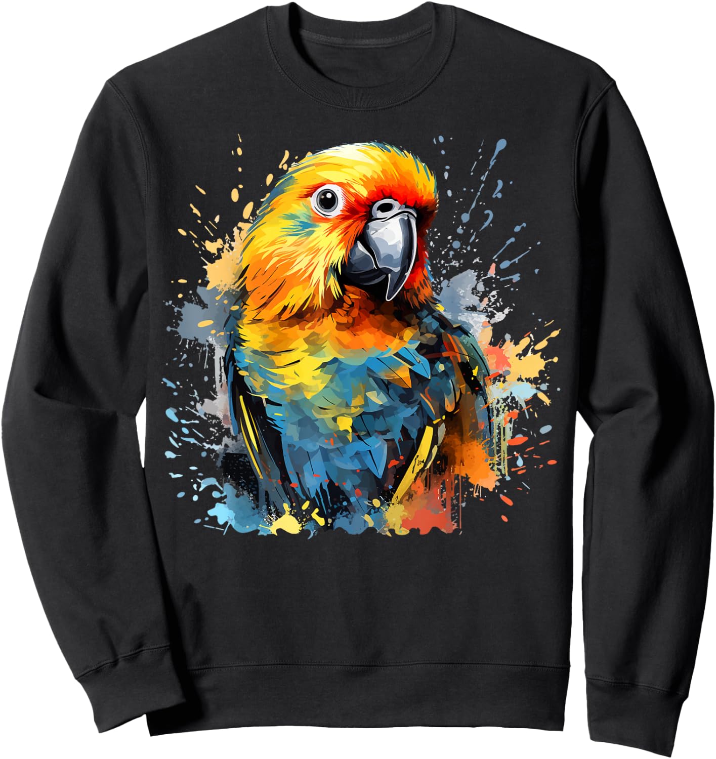 Colorful Splash Art Sun Conure Parrot Lover Sweatshirt - Sweatshirt | Black