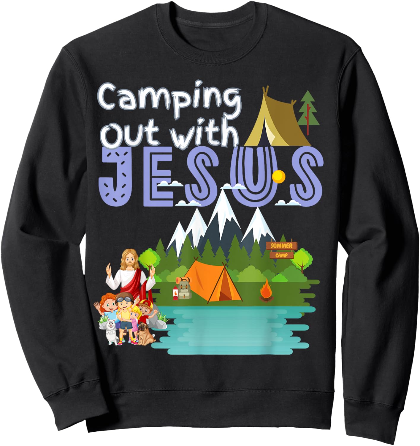 Camping Out With Jesus Summer Camp VBS Christian Kids Sweatshirt - Sweatshirt | Black