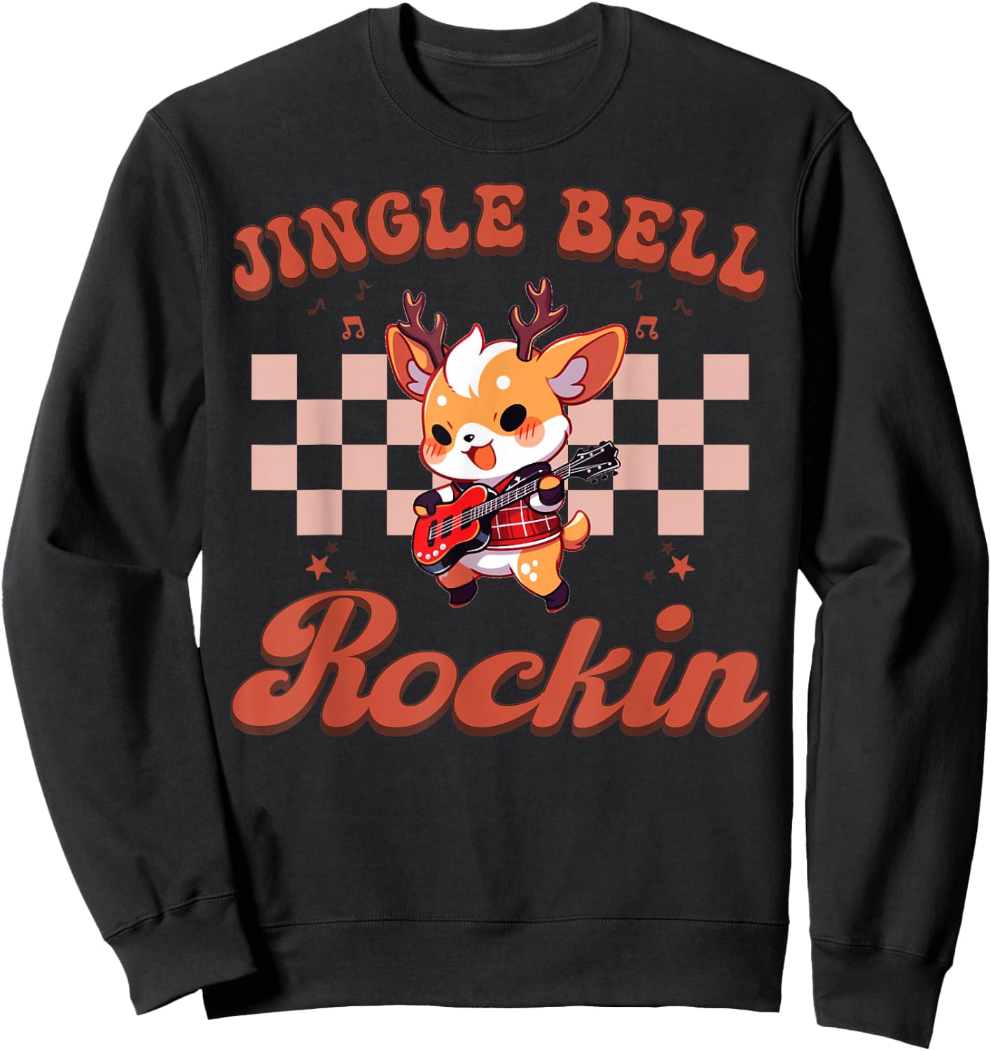 Jingle Bell Rocking Christmas Reindeer Rock n Roll Guitar Sweatshirt - Sweatshirt | Black