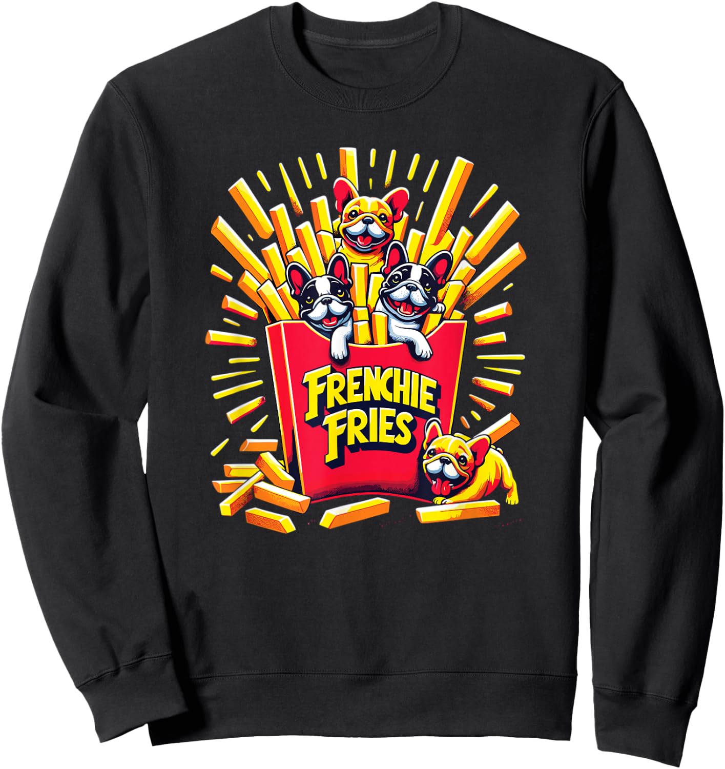 Frenchie Fries - Cute French Bulldog Funny Fries Women Girls Kids Sweatshirt - Sweatshirt | Black