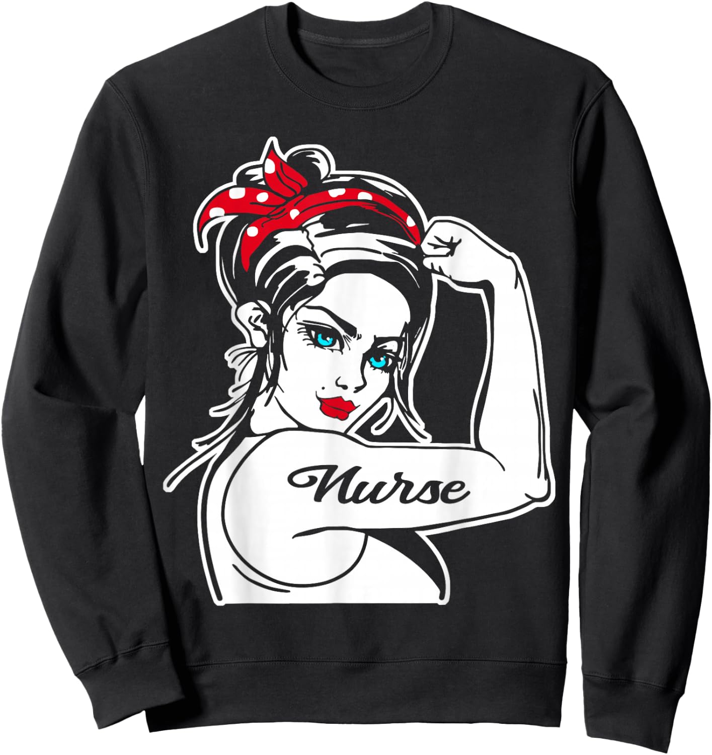 Female Nurse Rosie The Riveter Pin Up Girl Nurse Sweatshirt - Sweatshirt | Black