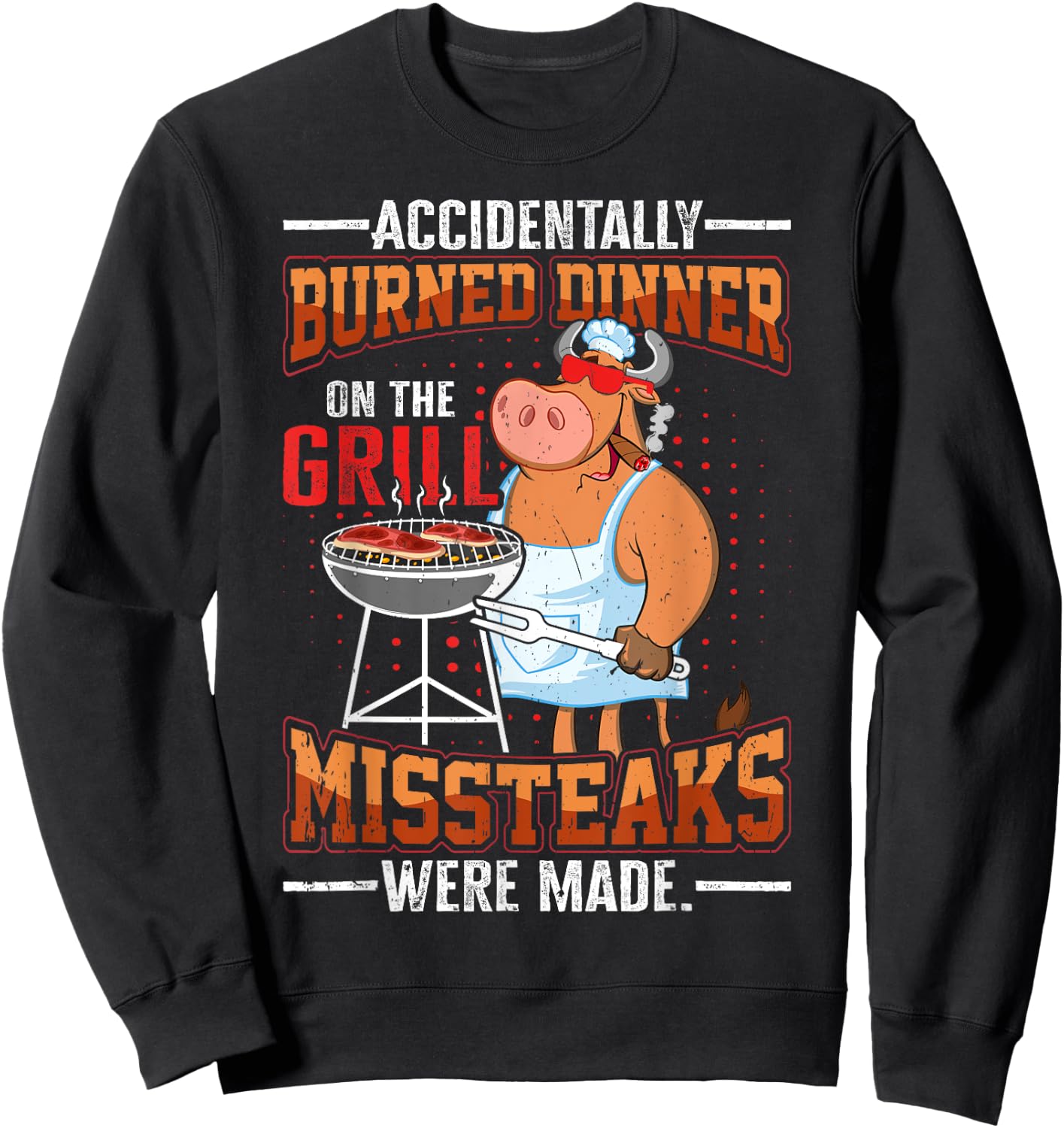 Funny summer vacation BBQ grill master steaks dad joke Men Women Kids Sweatshirt - Sweatshirt | Black