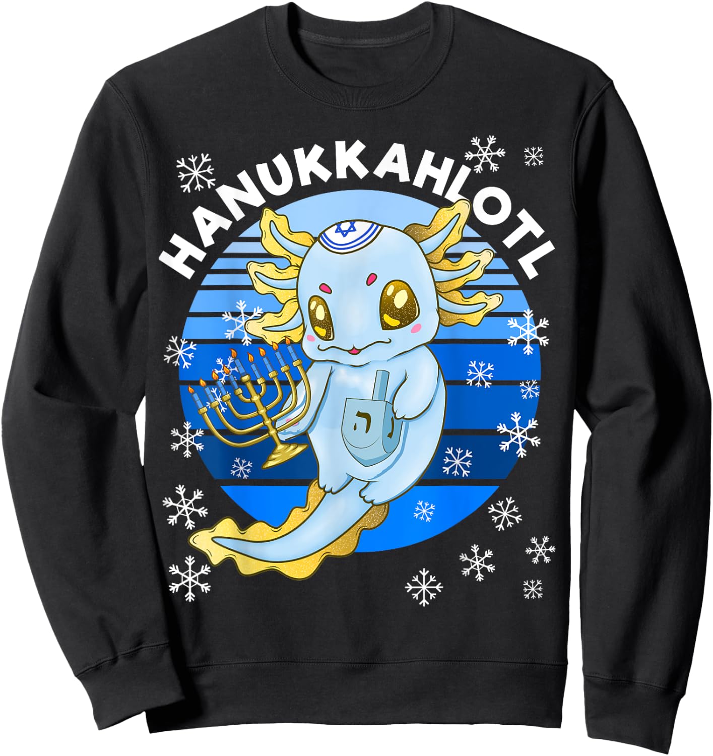Axolotl Hanukkah With Dreidel Menorah Men Women Kids Sweatshirt - Sweatshirt | Black