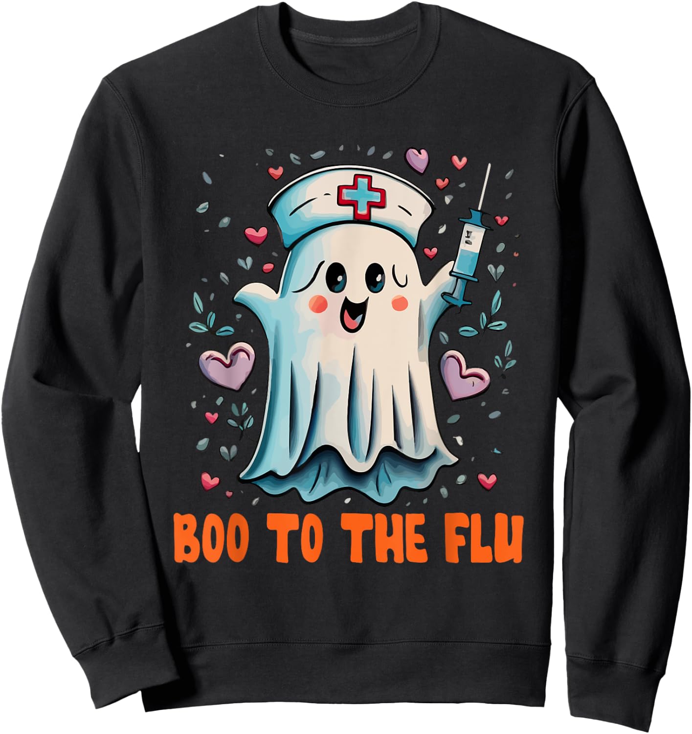 Boo To Flu Ghost Retro Halloween Sweatshirt - Sweatshirt | Black