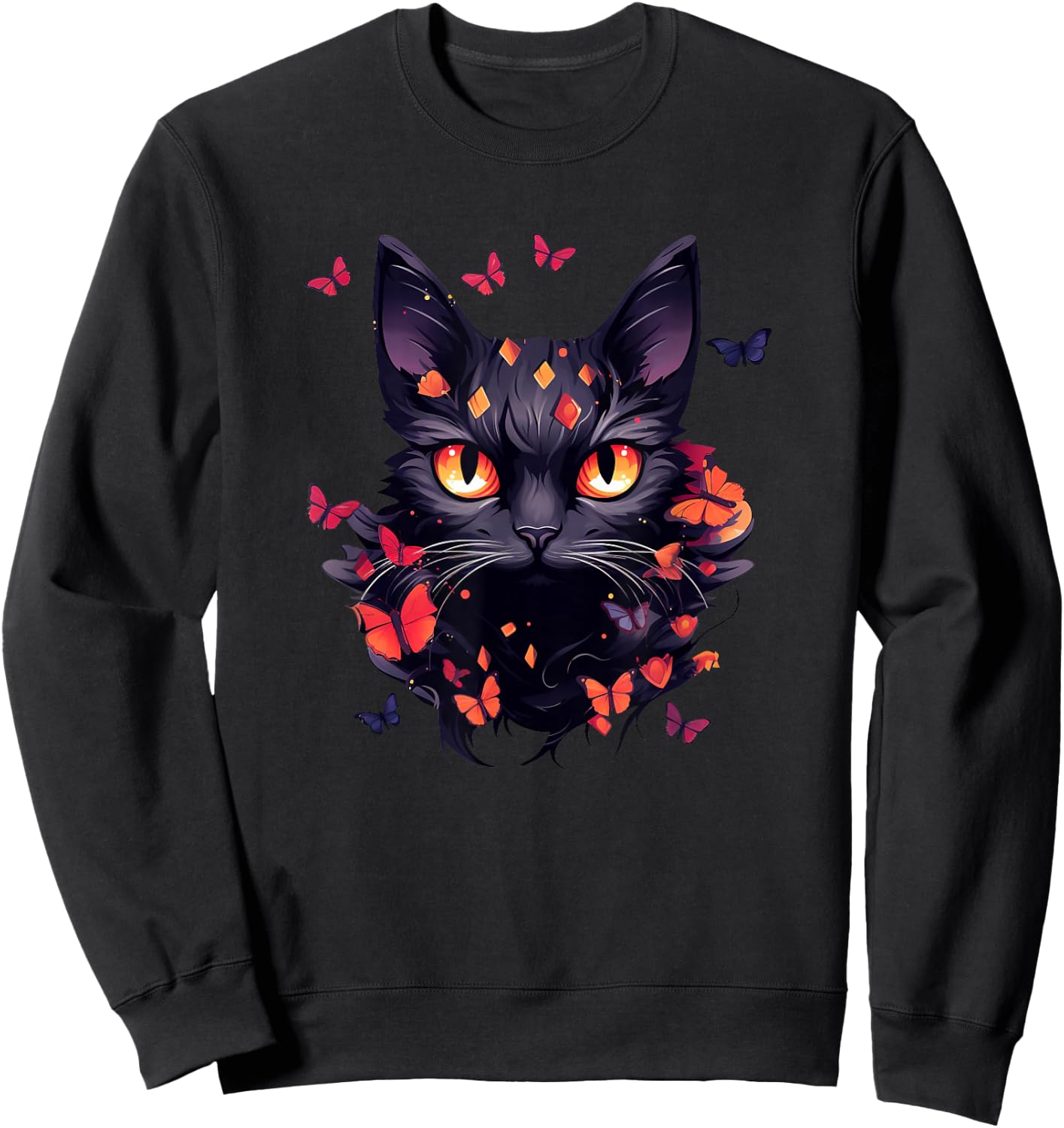 Black Cat with Butterflies Butterfly Cats Animal Sweatshirt - Sweatshirt | Black