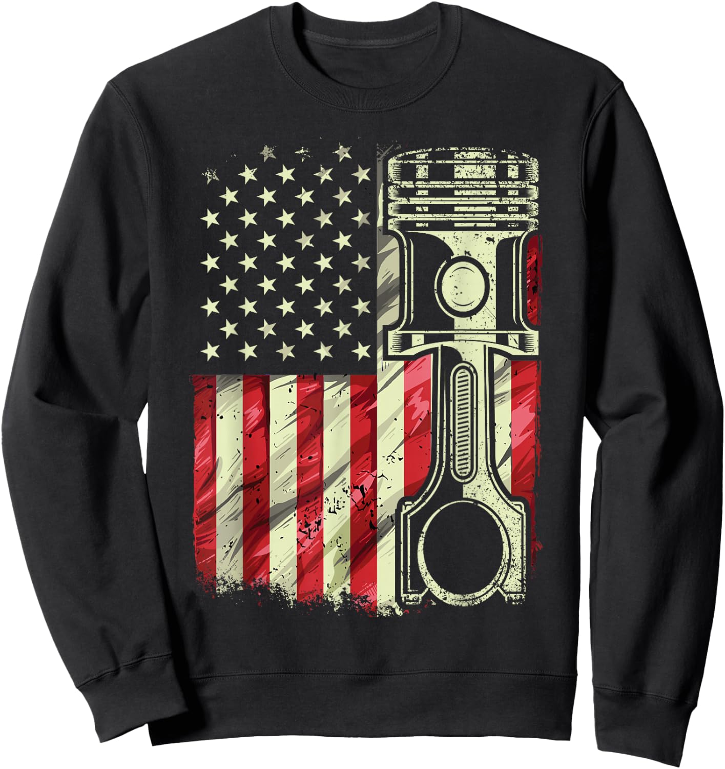Mechanic American Flag Piston Muscle Car Patriotic Vintage Sweatshirt - Sweatshirt | Black