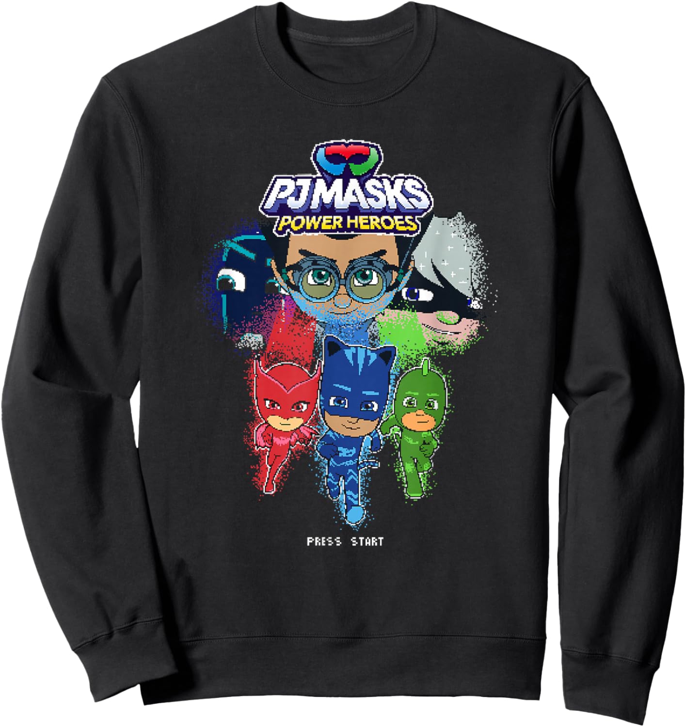 PJ Masks Group Shot Video Game Glitch Logo Sweatshirt - Sweatshirt | Black