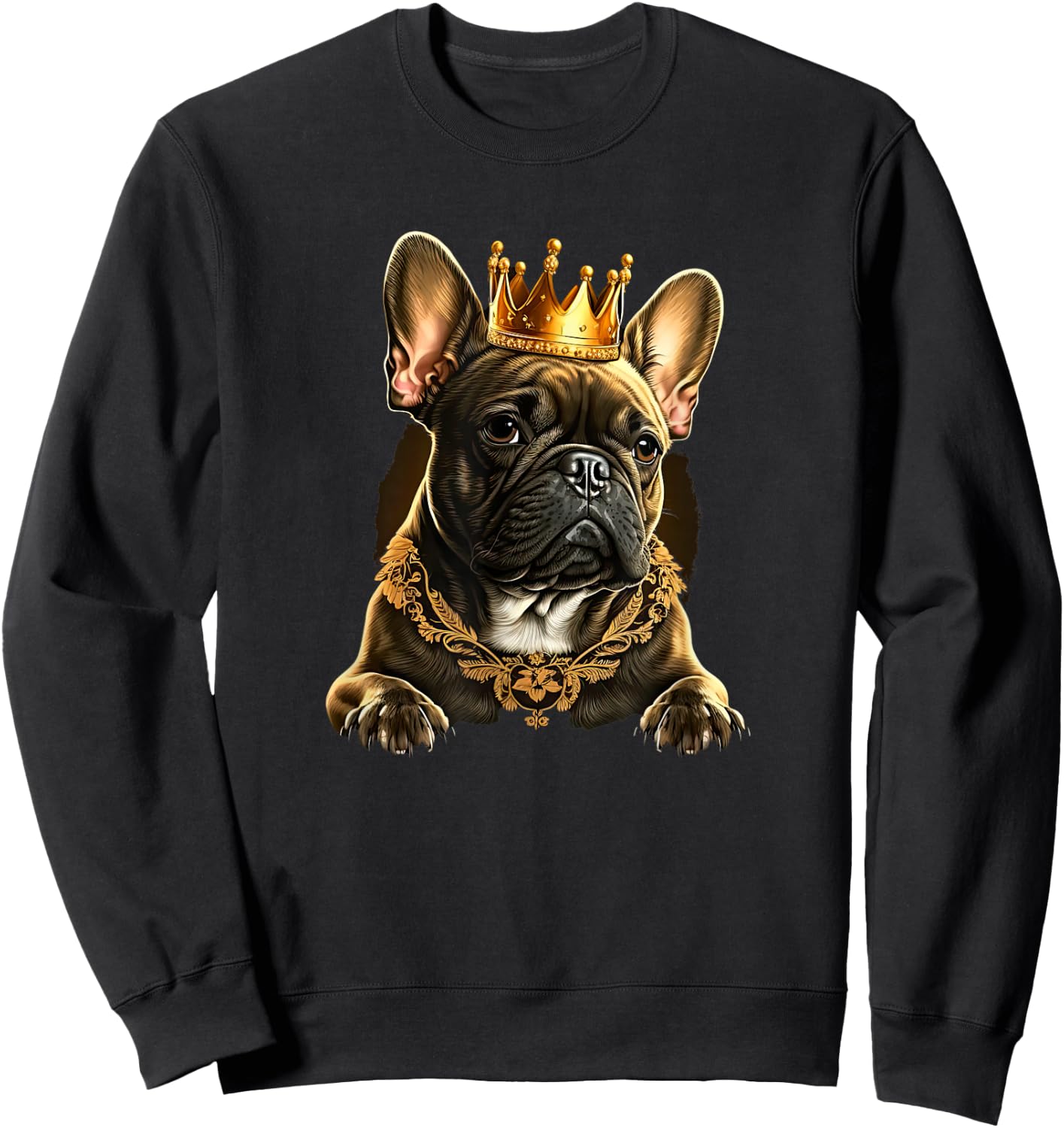 Funny French Bulldog Frenchie with a Golden Crown Men Women Girls Kids Sweatshirt - Sweatshirt | Black