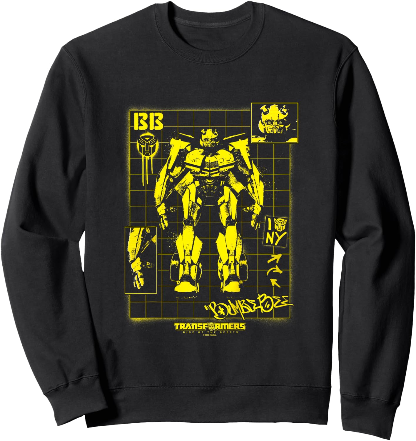 Kids Transformers: Rise of The Beasts Bumblebee Schematics Retro Sweatshirt - Sweatshirt | Black