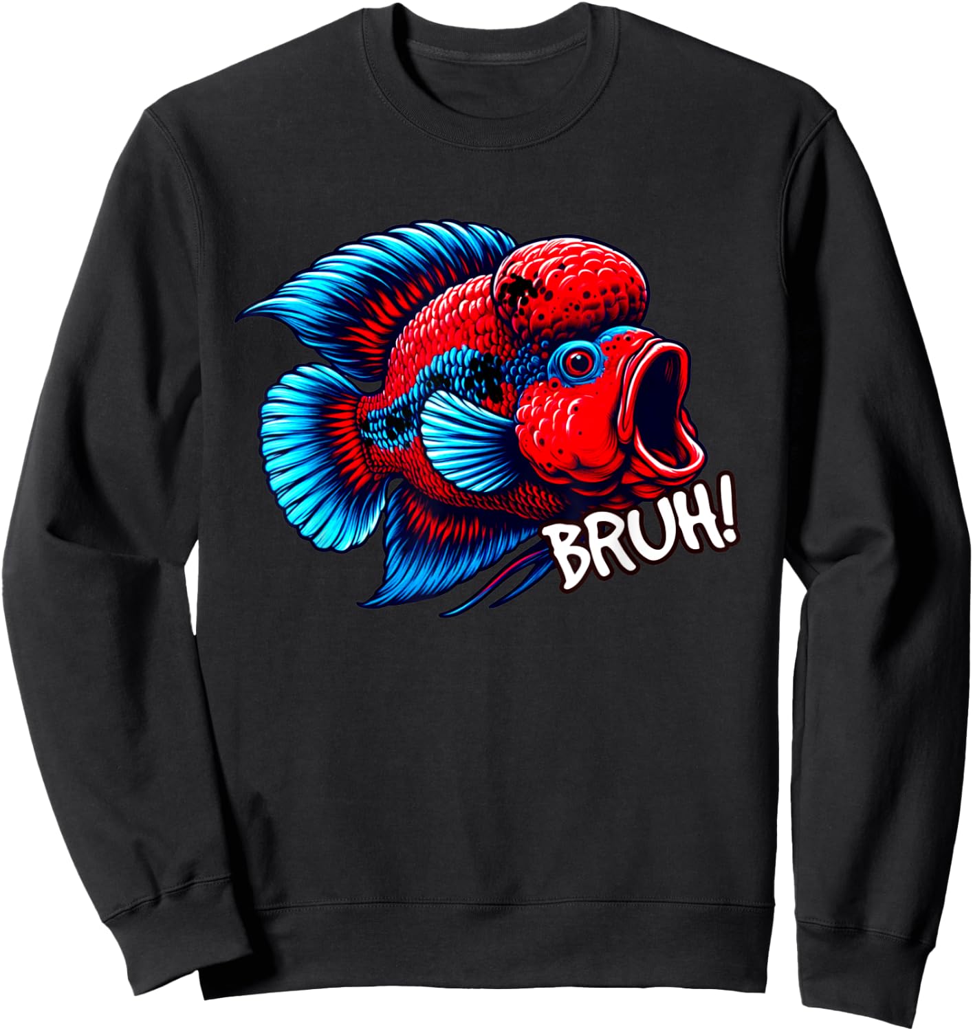 Flowerhorn Cichlid Bruh Fight Funny Flowerhorn Lover Sweatshirt - Sweatshirt | Black