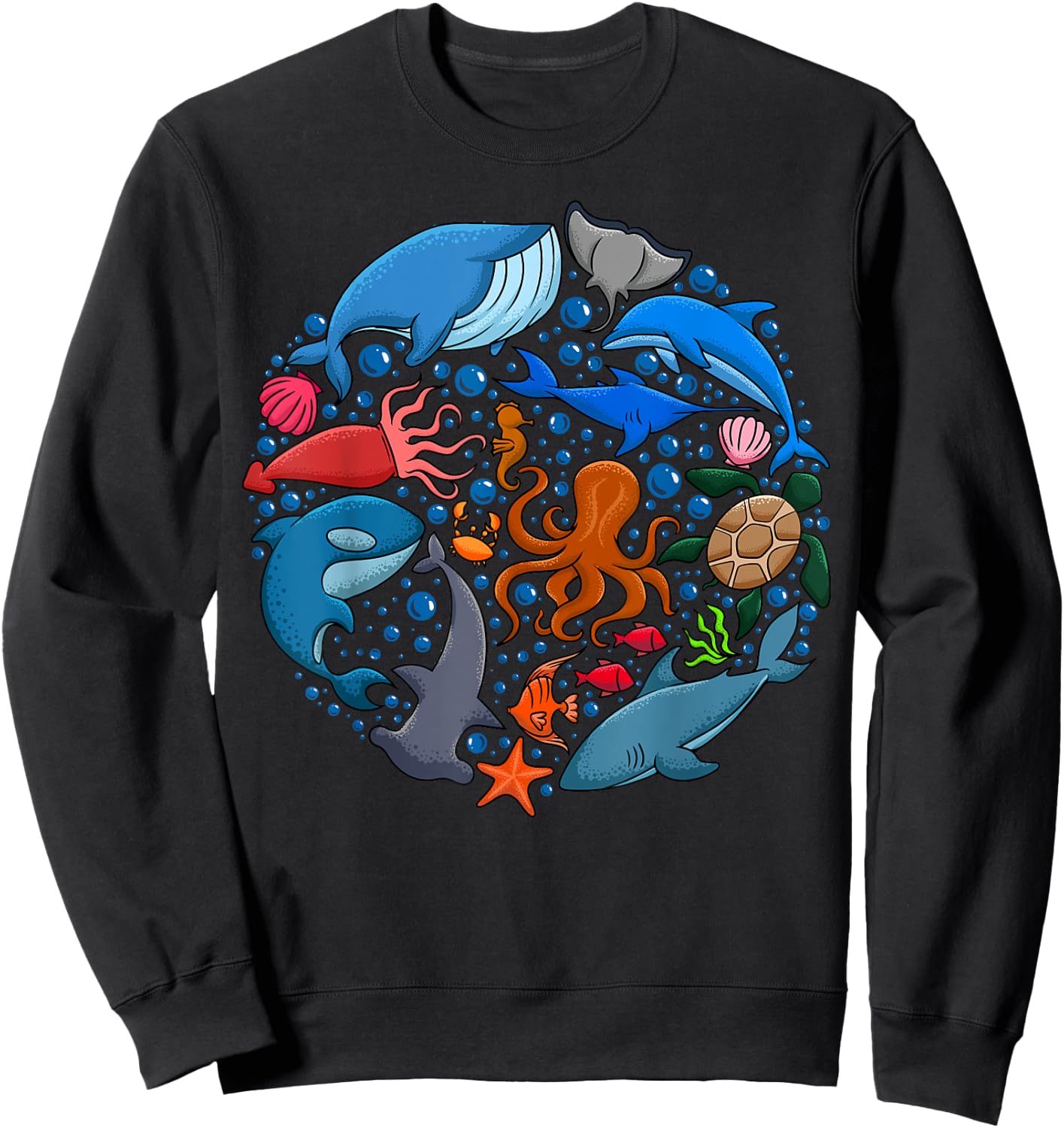 Cute Sea Animals Ocean Creatures Marine Wildlife Sweatshirt - Sweatshirt | Black