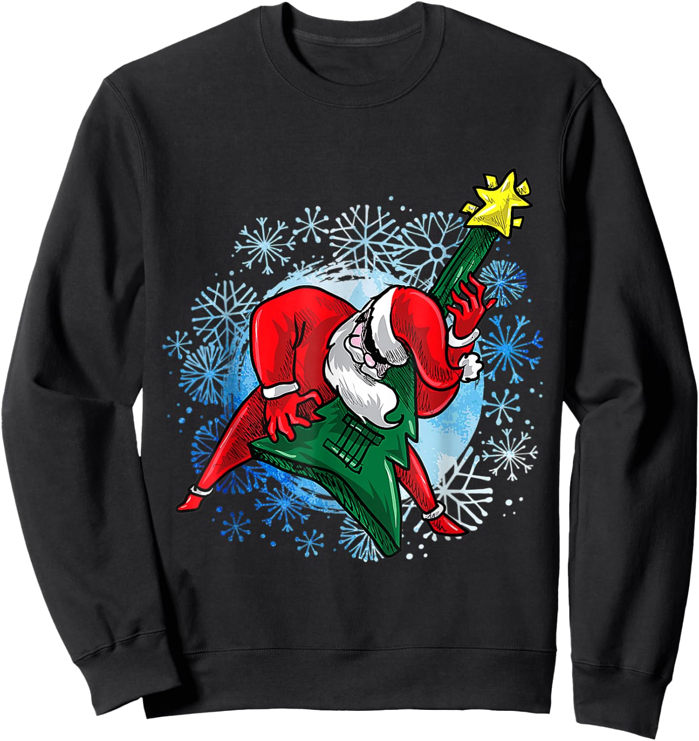 OHO Santa The Guitarist Play Tree Guitar Gift women Sweatshirt - Sweatshirt | Black