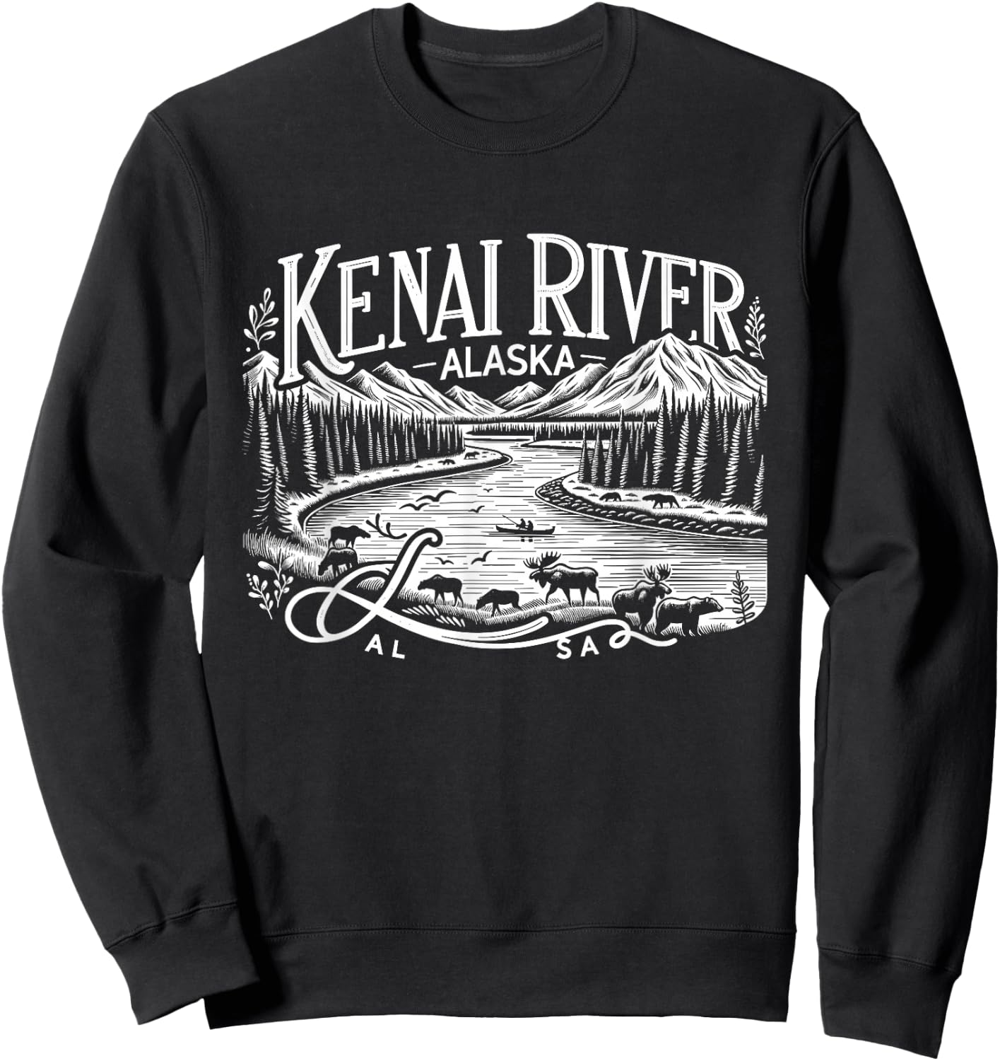 Kenai River Alaska AK Salmon Fishing Camping Hiking Retro Sweatshirt - Sweatshirt | Black