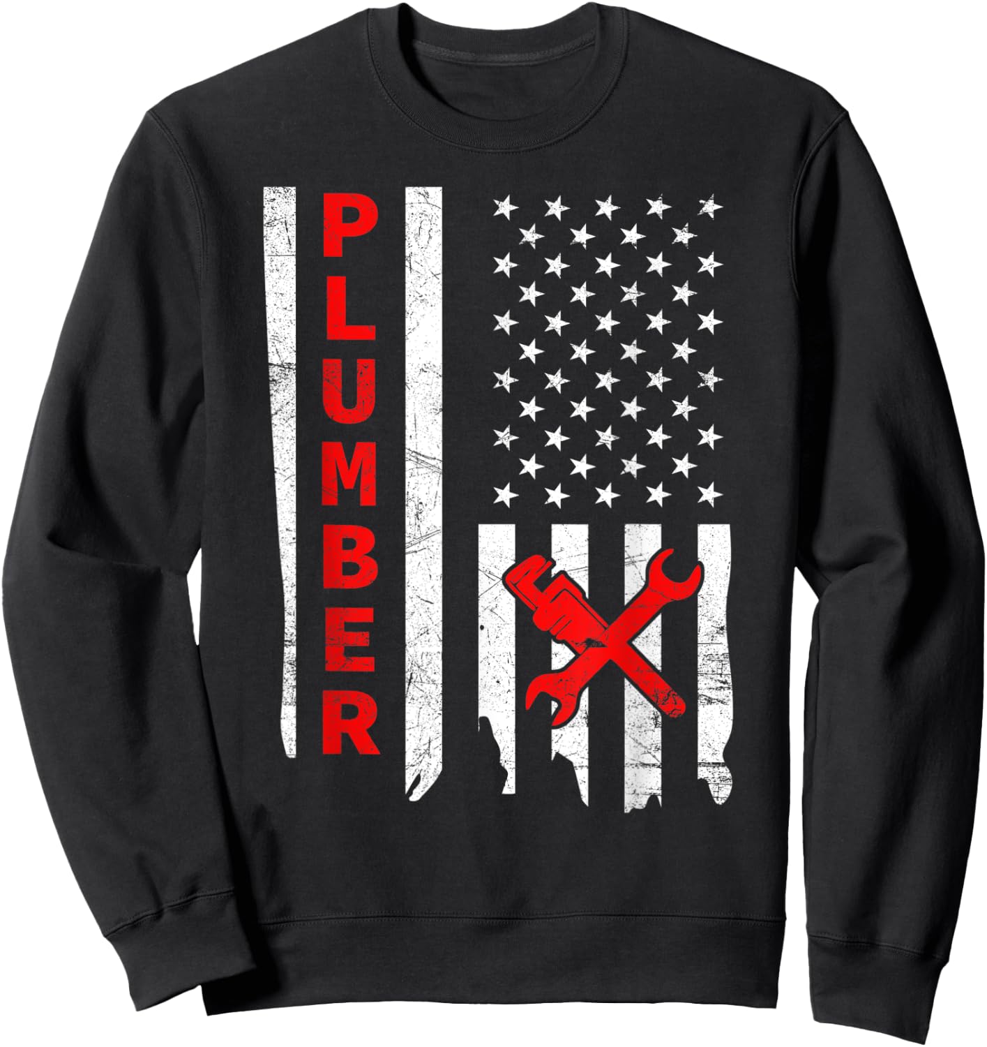 Plumber USA Flag Pipe Wrench Tradesman plumbing Pipefitter Sweatshirt - Sweatshirt | Black