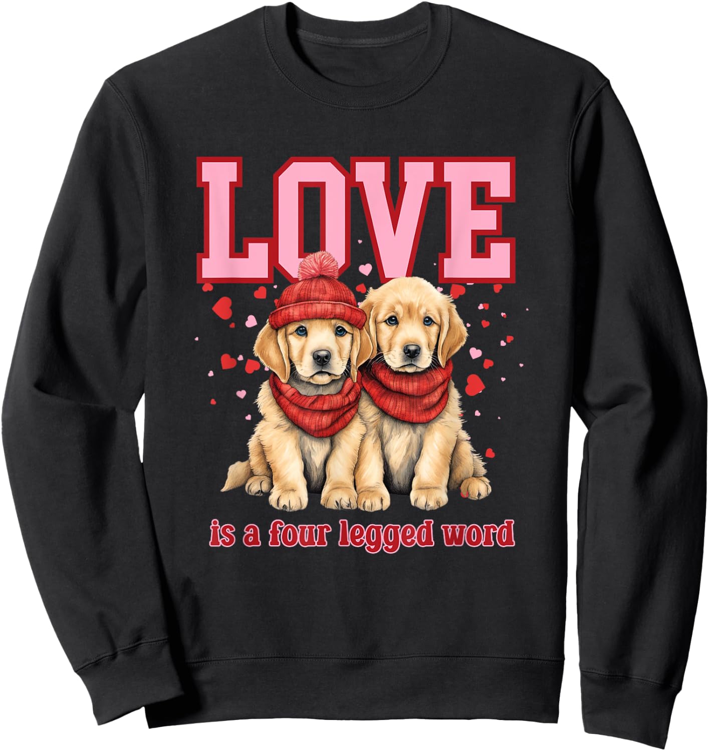 Everystepcounts4us Golden Retriever Love Valentine -Adults Black Small Classic Fit Short Sleeve Valentine's Day Golden Retriever Sweatshirt - Sweatshirt | Black
