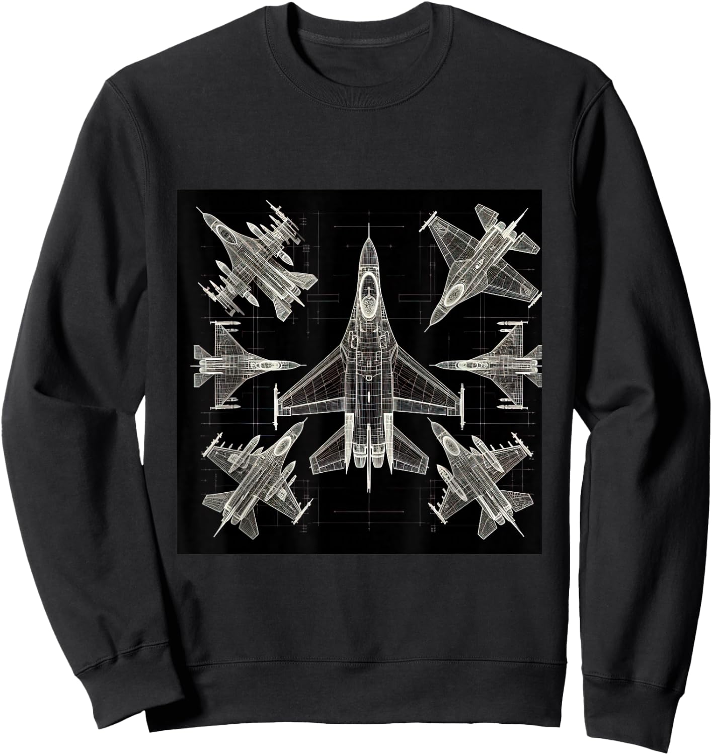 F16 Viper Jet Fighter Wireframe Blueprint Sweatshirt - Sweatshirt | Black