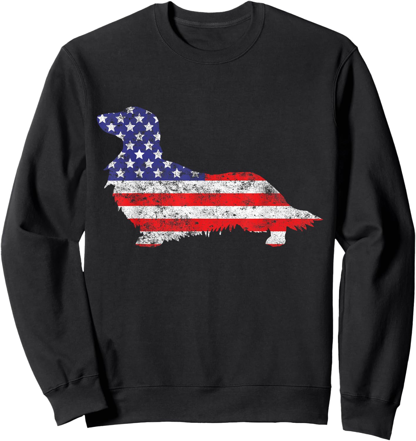 Dachshund Doxie Dog 4th of July USA American Flag Patriotic Sweatshirt - Sweatshirt | Black