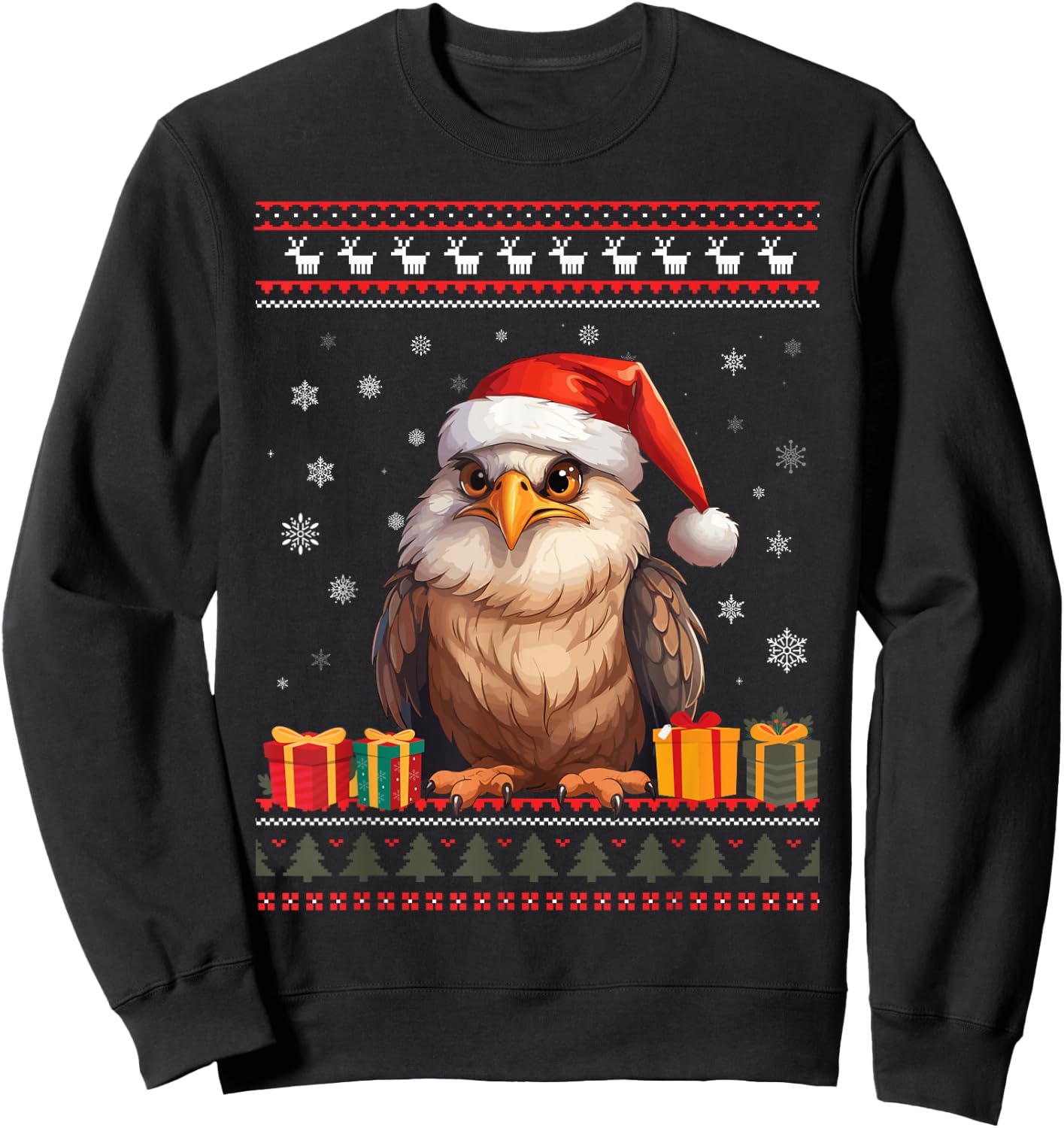 Christmas Eagle Santa Hat Ugly Christmas Sweater Sweatshirt - Sweatshirt | Black