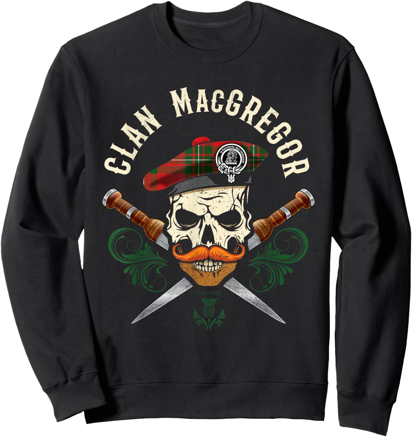 Scottish Clan MacGregor Surname Skull Dirks Tartan Badge Sweatshirt - Sweatshirt | Black