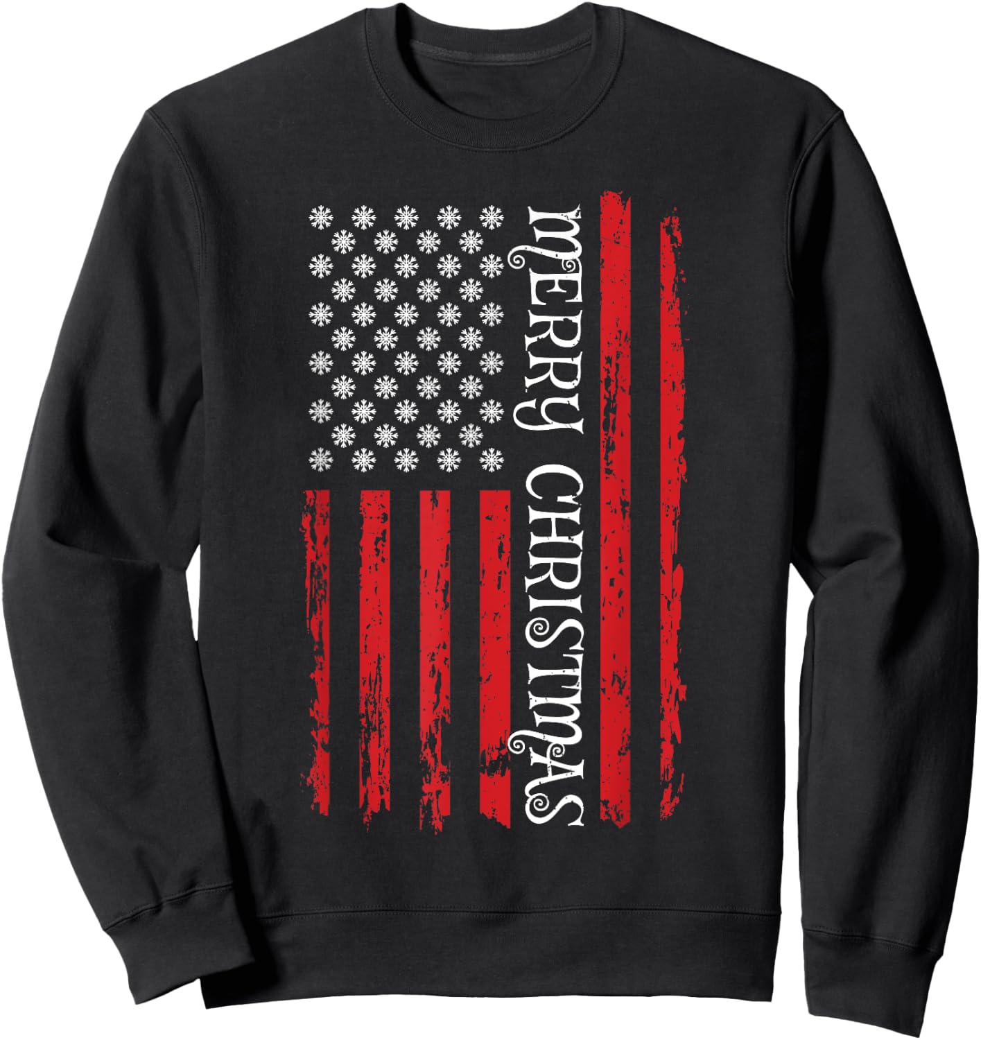Patriotic USA Flag Shirt Men Women Kids Merry Christmas Sweatshirt - Sweatshirt | Black