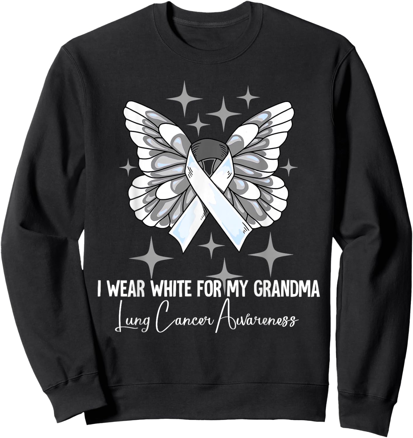 I Wear White For My Grandma Lung Cancer Awareness Sweatshirt - Sweatshirt | Black
